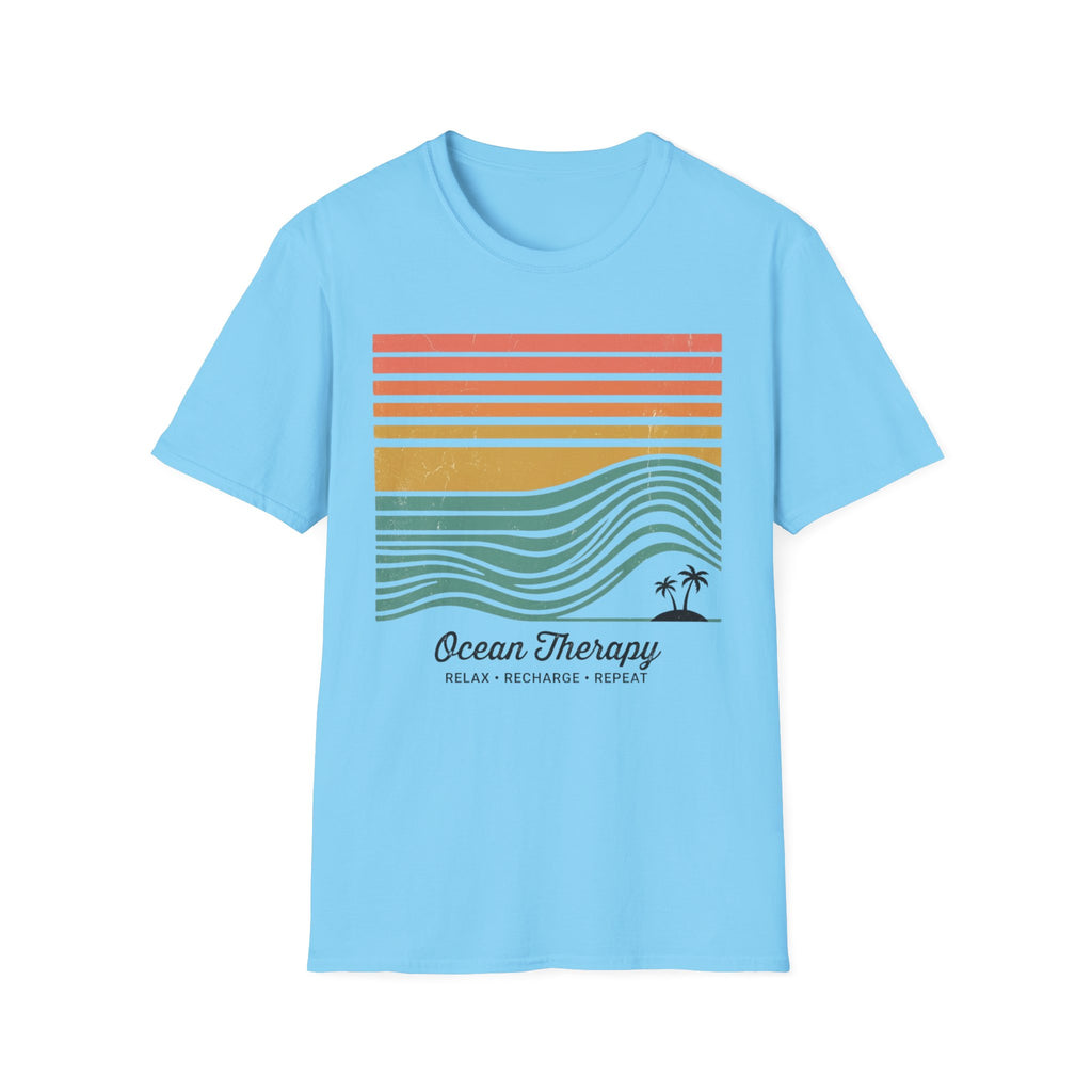 Ocean Therapy Graphic T-Shirt — Retro Sunset Waves Tee