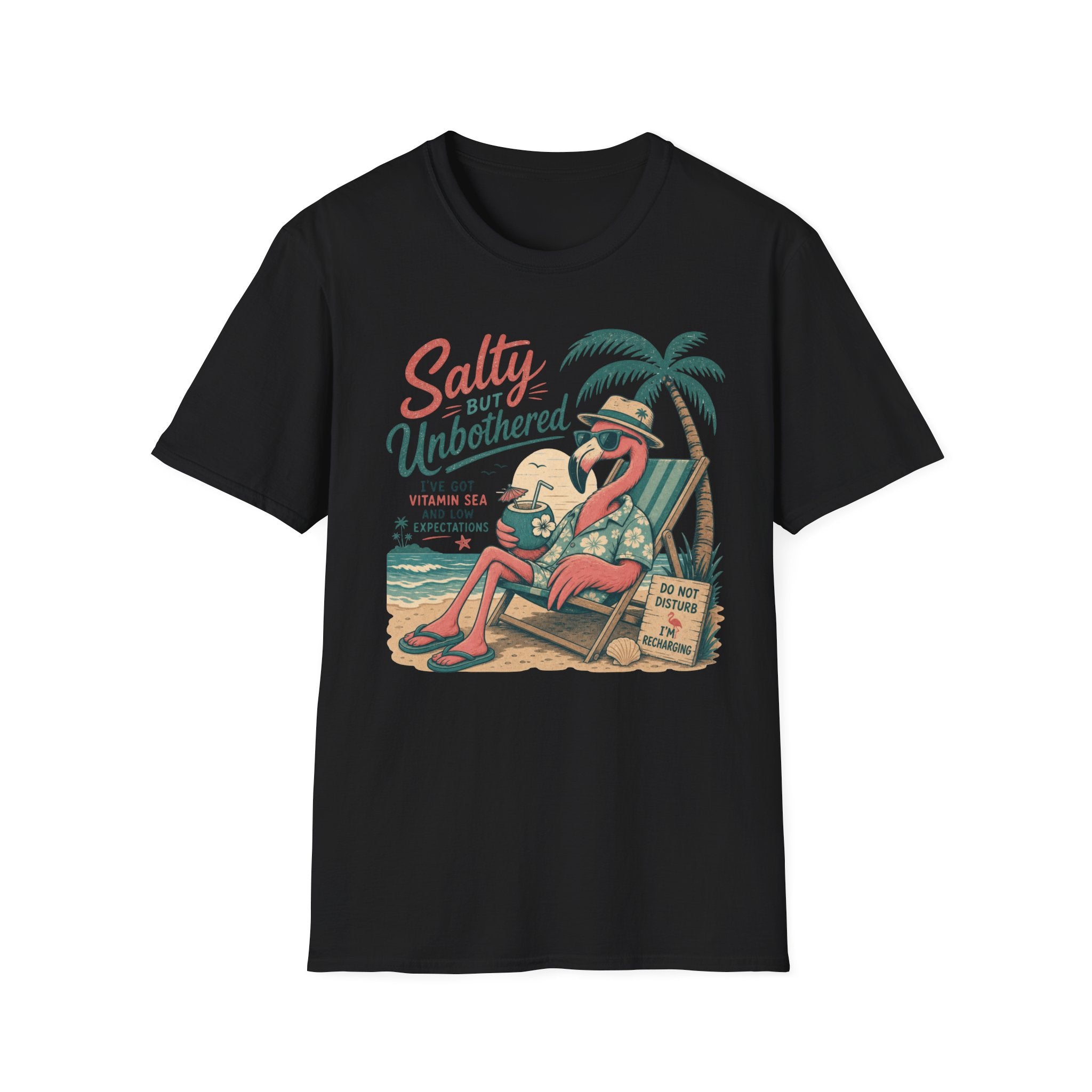 Salty But Unbothered Flamingo T-Shirt — Tropical Beach Vacation Tee