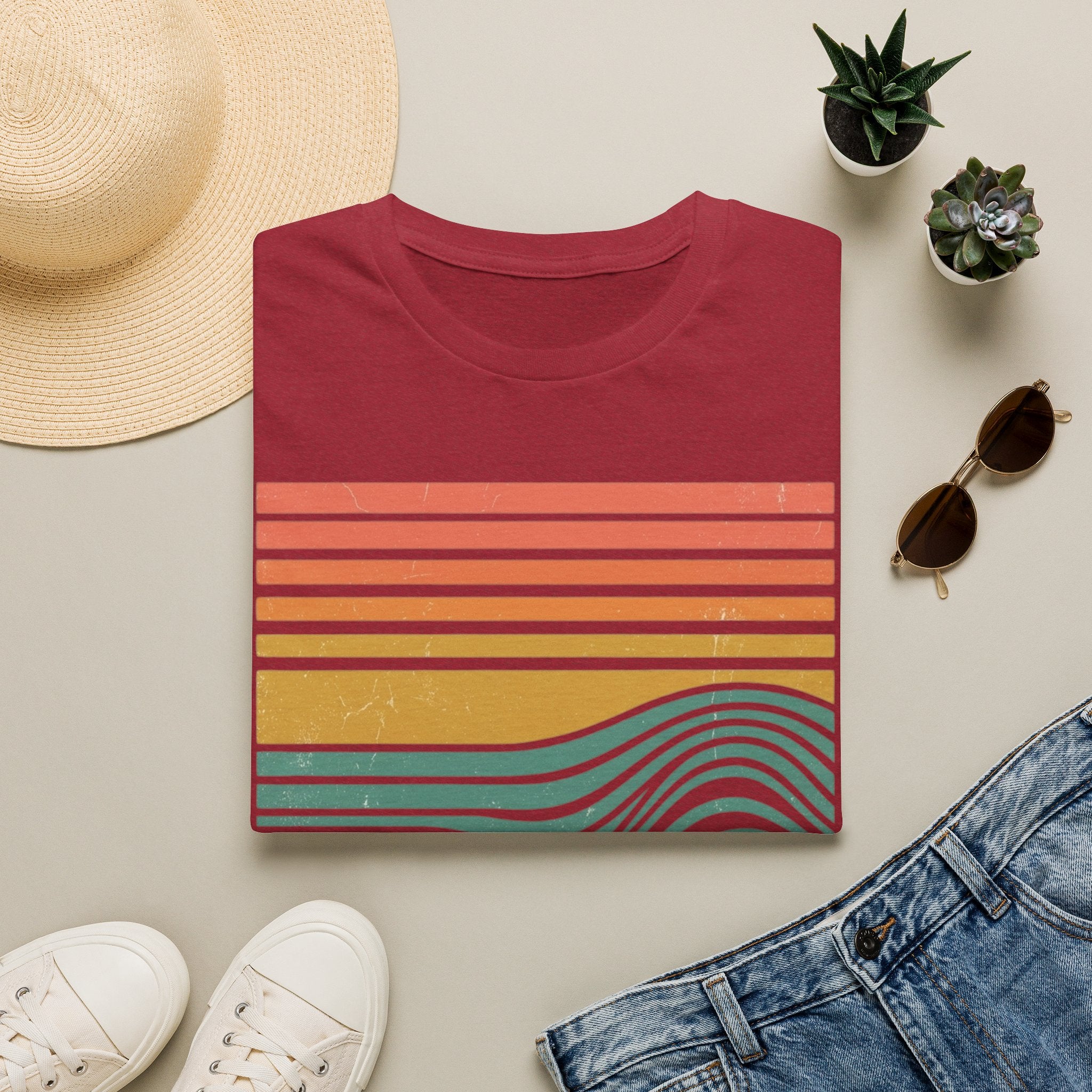 Ocean Therapy Graphic T-Shirt — Retro Sunset Waves Tee