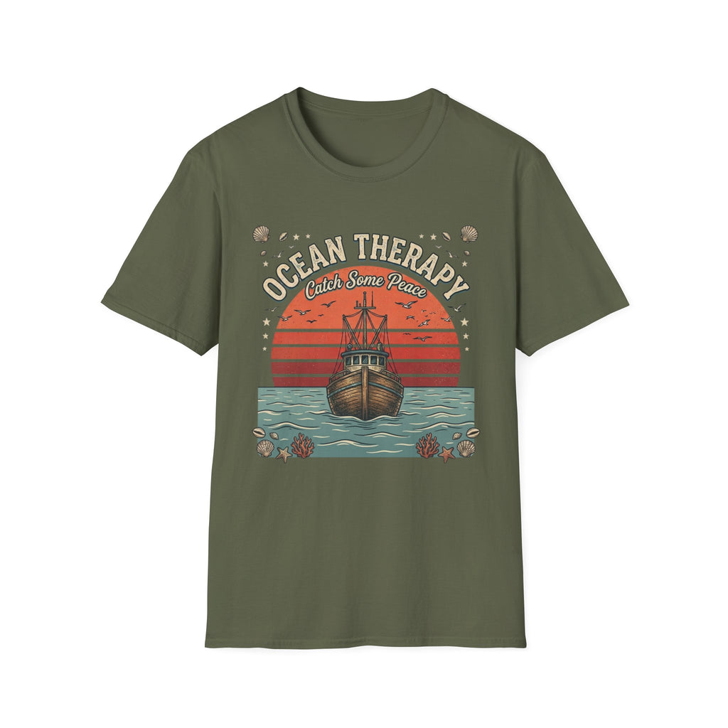 Ocean Therapy T-Shirt — "Catch Some Peace" Vintage Ship Beach Tee