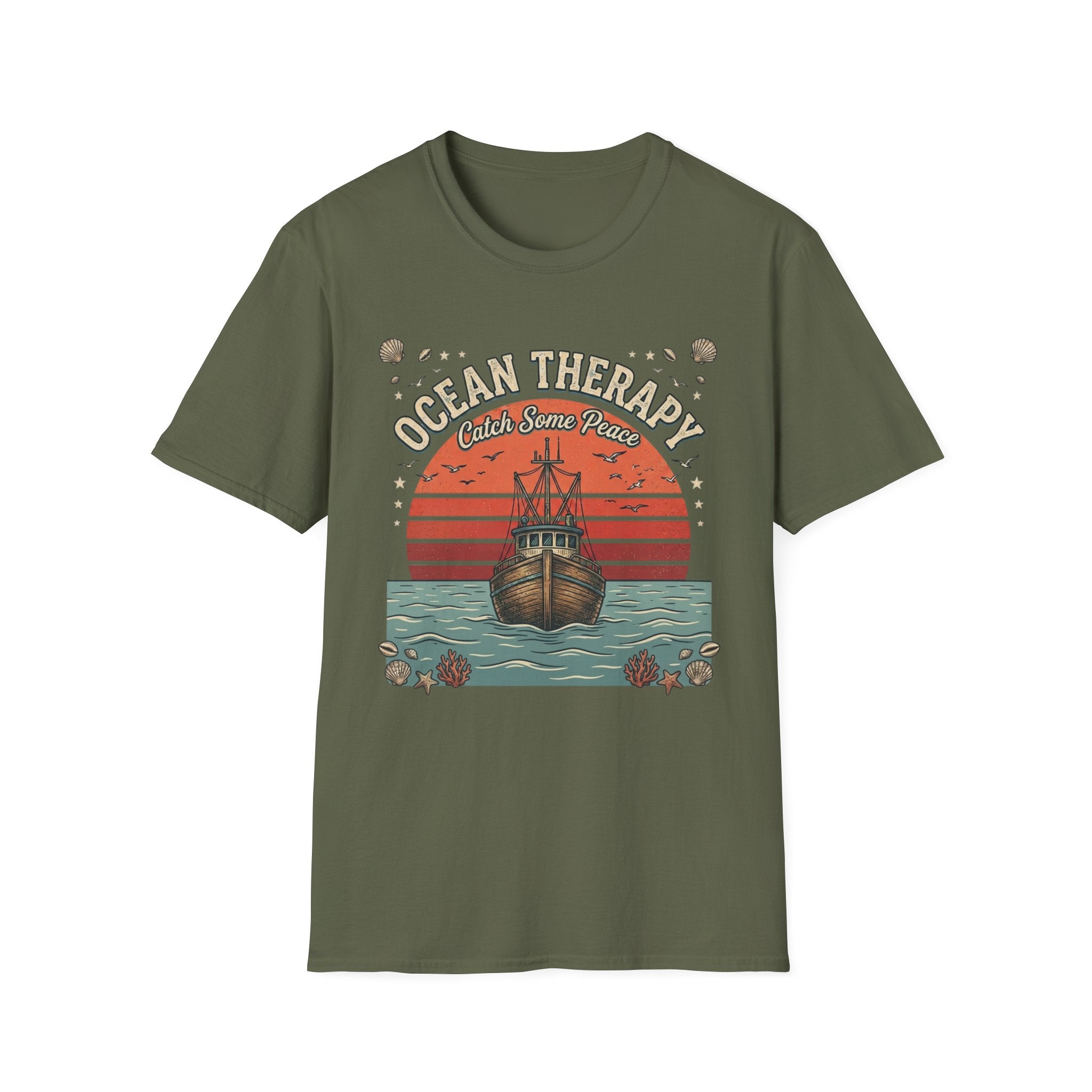 Ocean Therapy T-Shirt — "Catch Some Peace" Vintage Ship Beach Tee