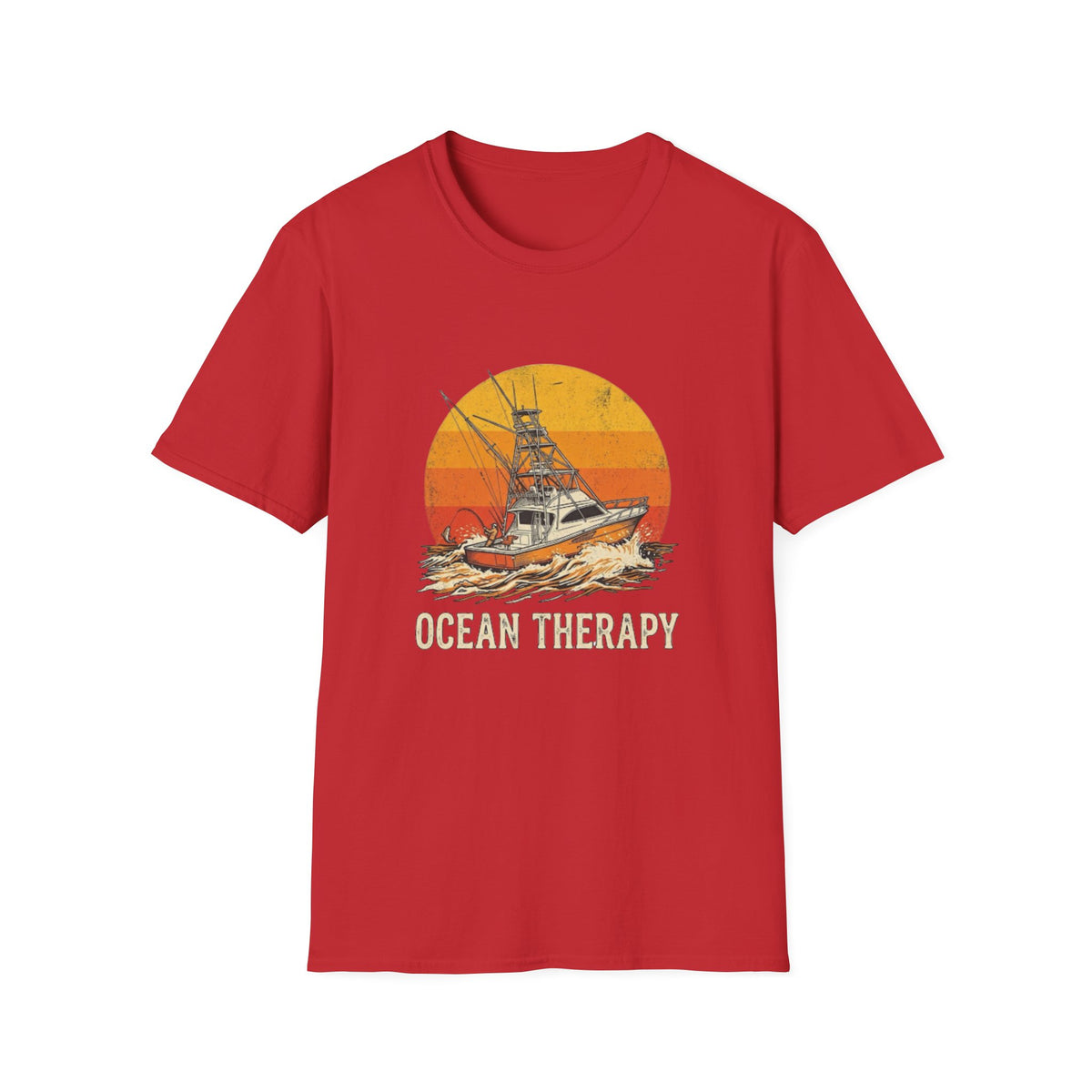 Ocean Therapy Fishing Boat Sunset T-Shirt