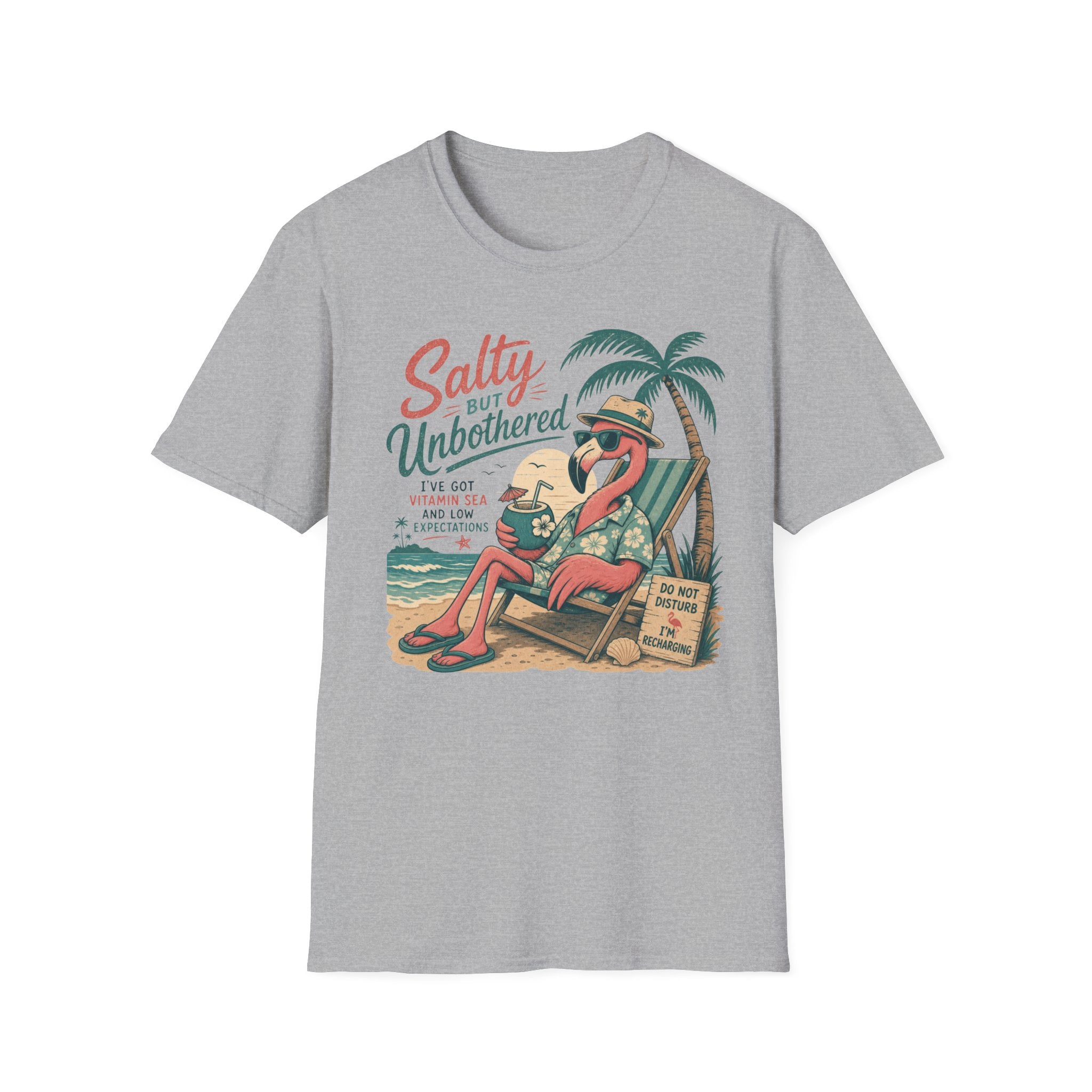 Salty But Unbothered Flamingo T-Shirt — Tropical Beach Vacation Tee