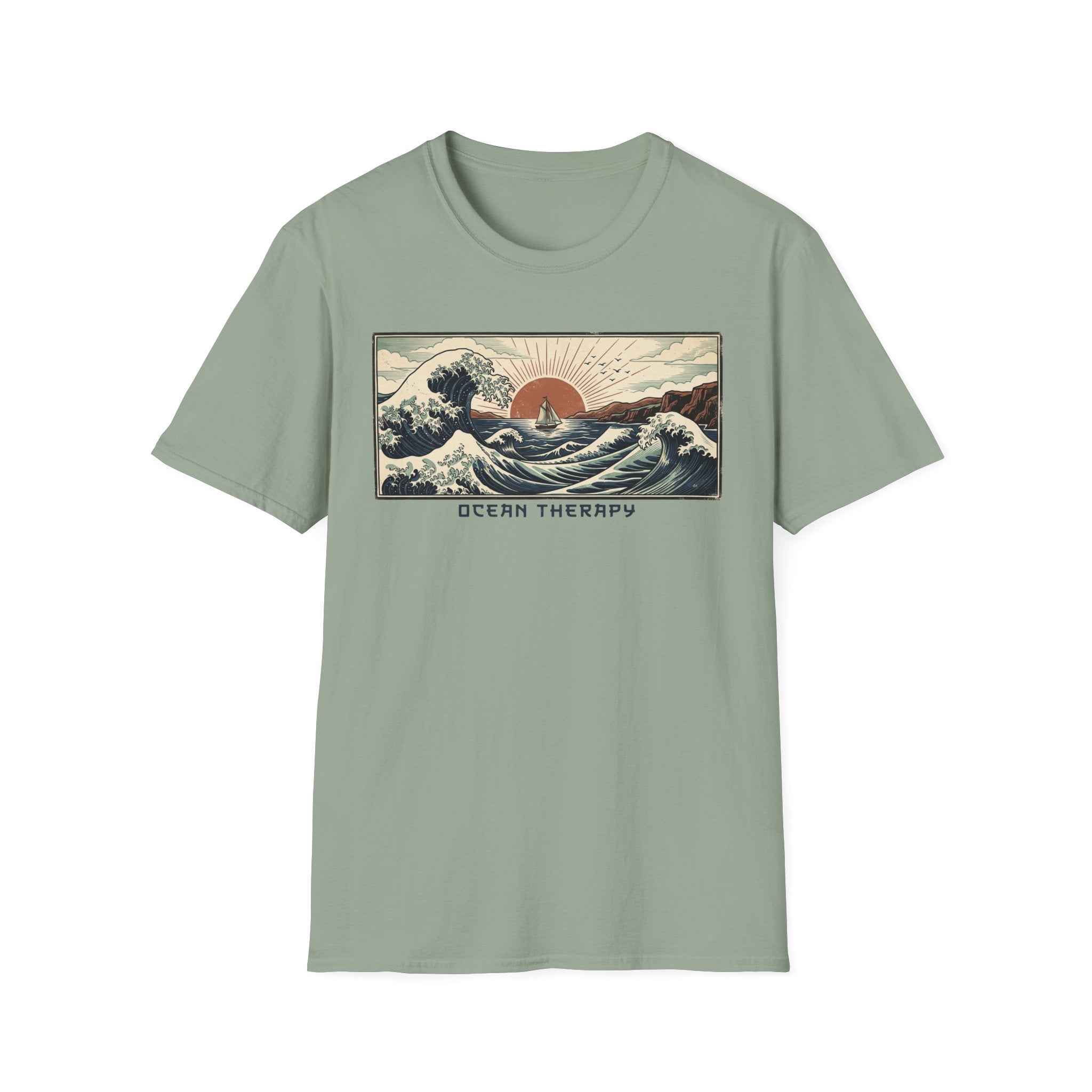 Ocean Therapy T-Shirt — Vintage Wave Sunset Graphic Tee
