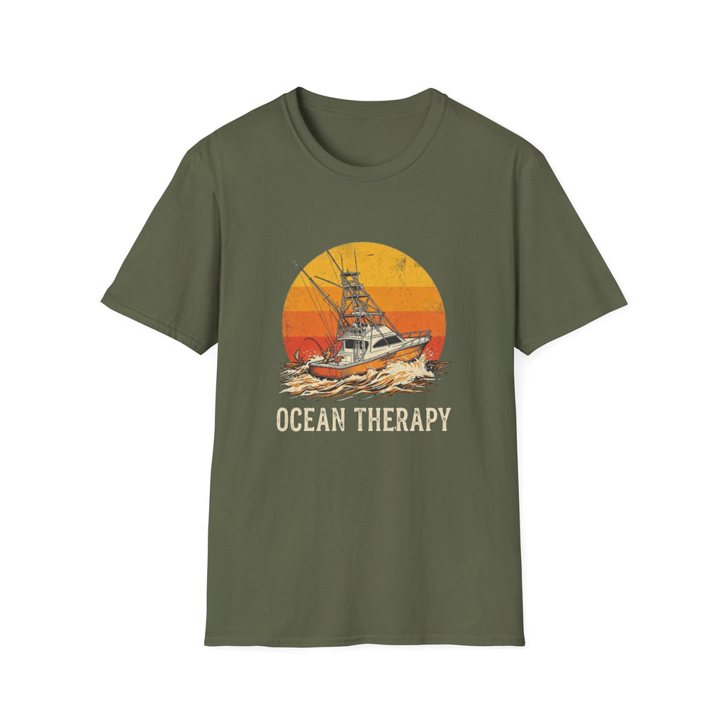Ocean Therapy Fishing Boat Sunset T-Shirt