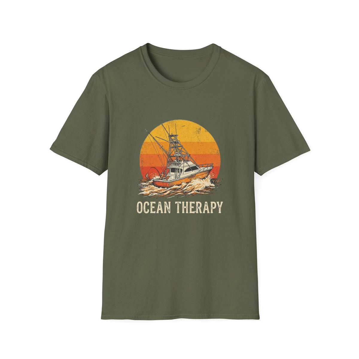 Ocean Therapy Fishing Boat Sunset T-Shirt
