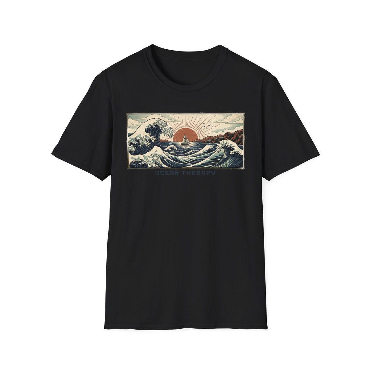 Ocean Therapy T-Shirt — Vintage Wave Sunset Graphic Tee