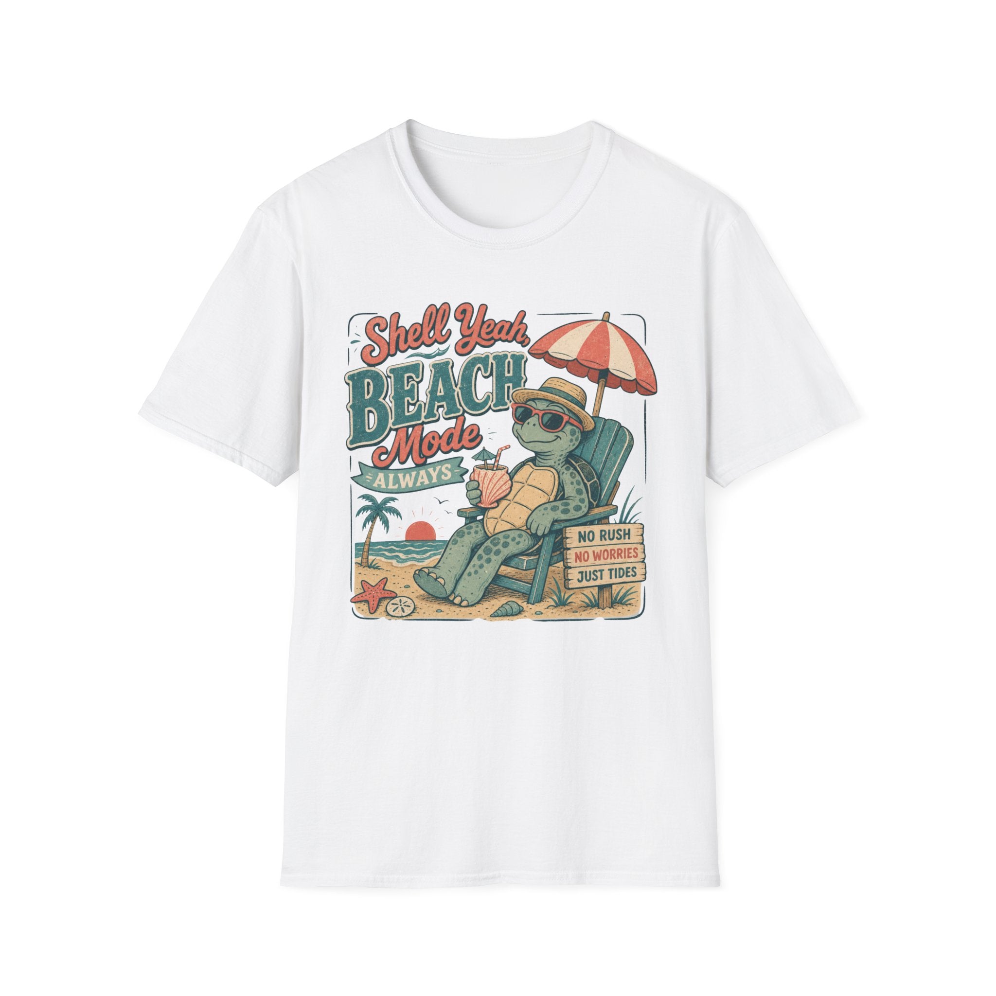 T-Shirt — "Shell Yeah Beach Mode Always" Retro Turtle Beach Vacation Tee