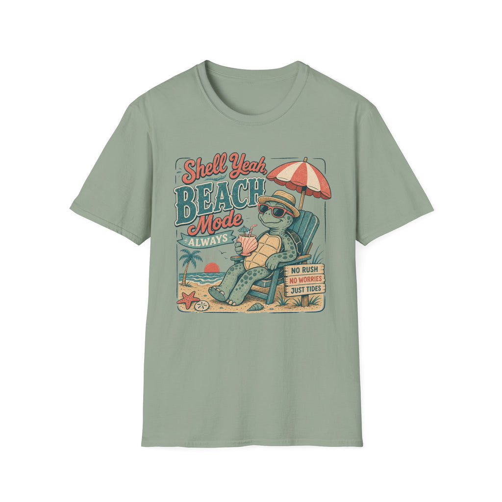 T-Shirt — "Shell Yeah Beach Mode Always" Retro Turtle Beach Vacation Tee