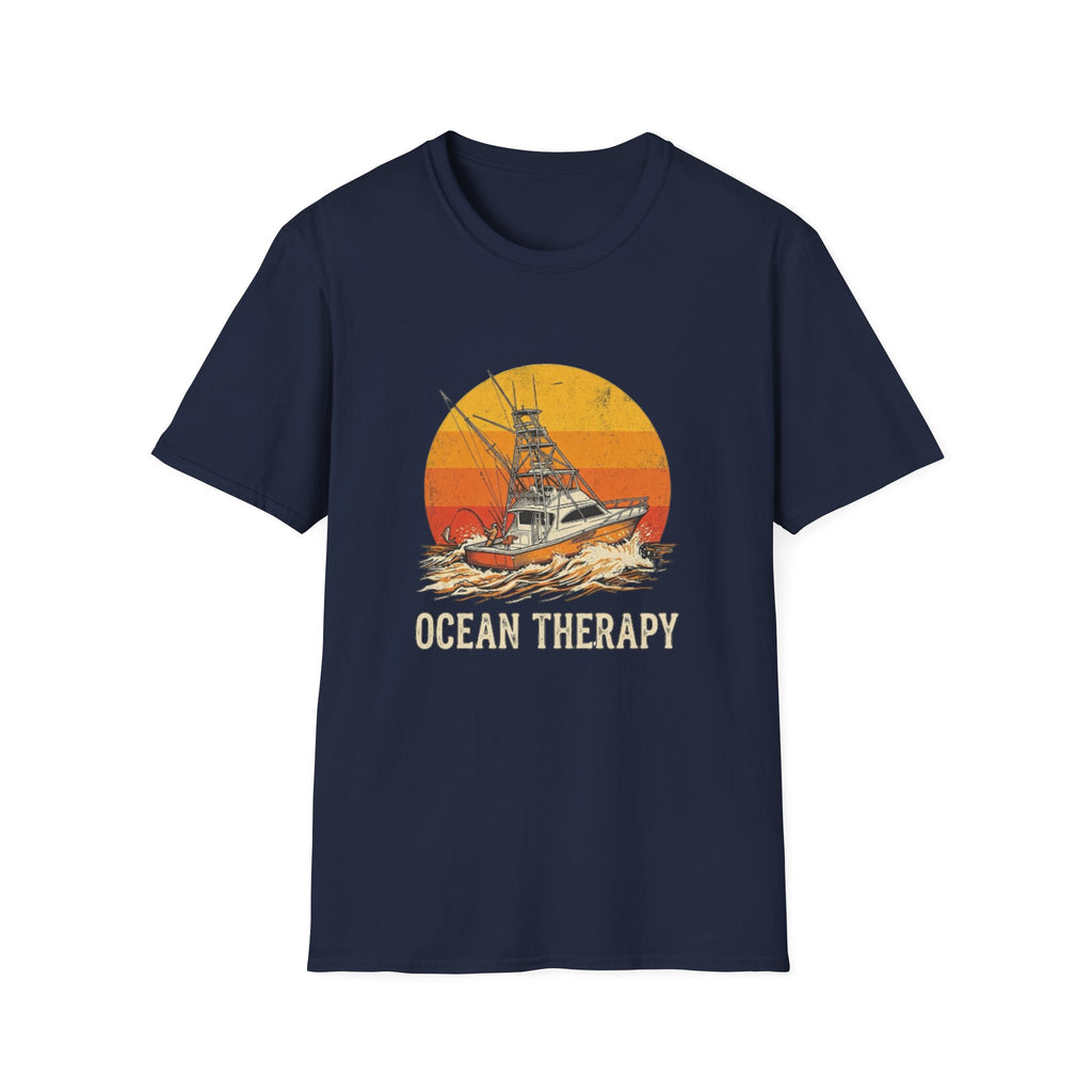 Ocean Therapy Fishing Boat Sunset T-Shirt