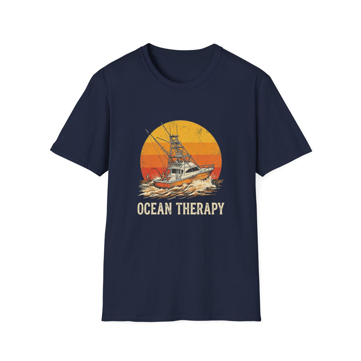 Ocean Therapy Fishing Boat Sunset T-Shirt