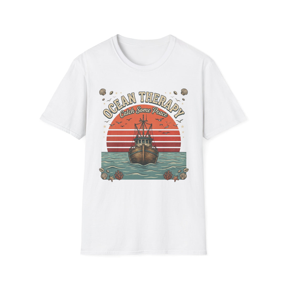 Ocean Therapy T-Shirt — "Catch Some Peace" Vintage Ship Beach Tee