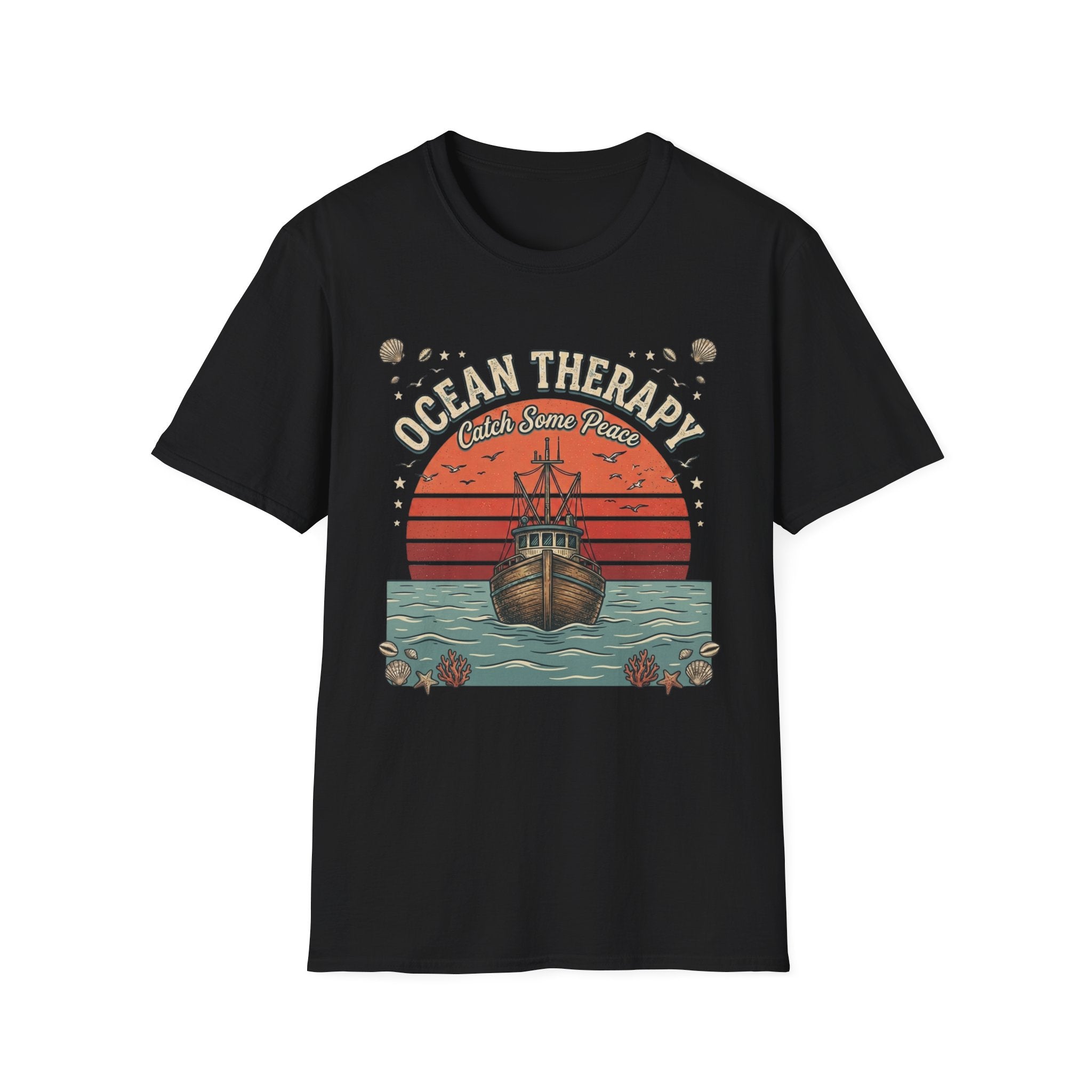Ocean Therapy T-Shirt — "Catch Some Peace" Vintage Ship Beach Tee