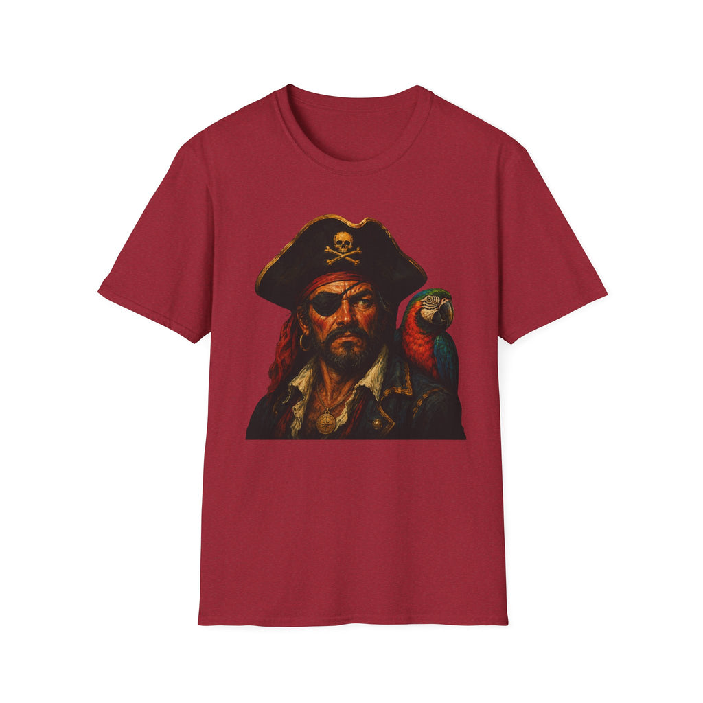 Pirate Captain T-Shirt with Parrot — Vintage Skull & Crossbones Tee