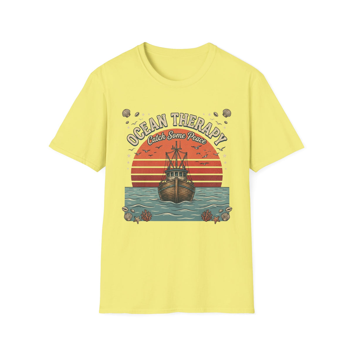 Ocean Therapy T-Shirt — "Catch Some Peace" Vintage Ship Beach Tee