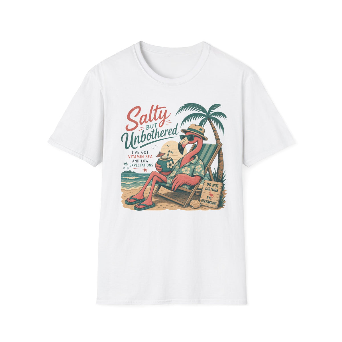 Salty But Unbothered Flamingo T-Shirt — Tropical Beach Vacation Tee