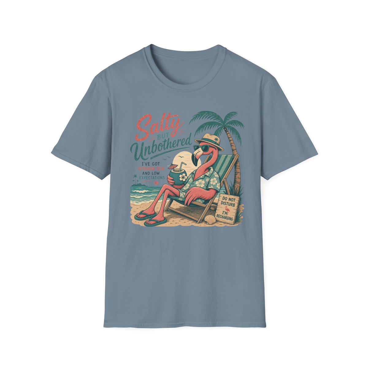 Salty But Unbothered Flamingo T-Shirt — Tropical Beach Vacation Tee