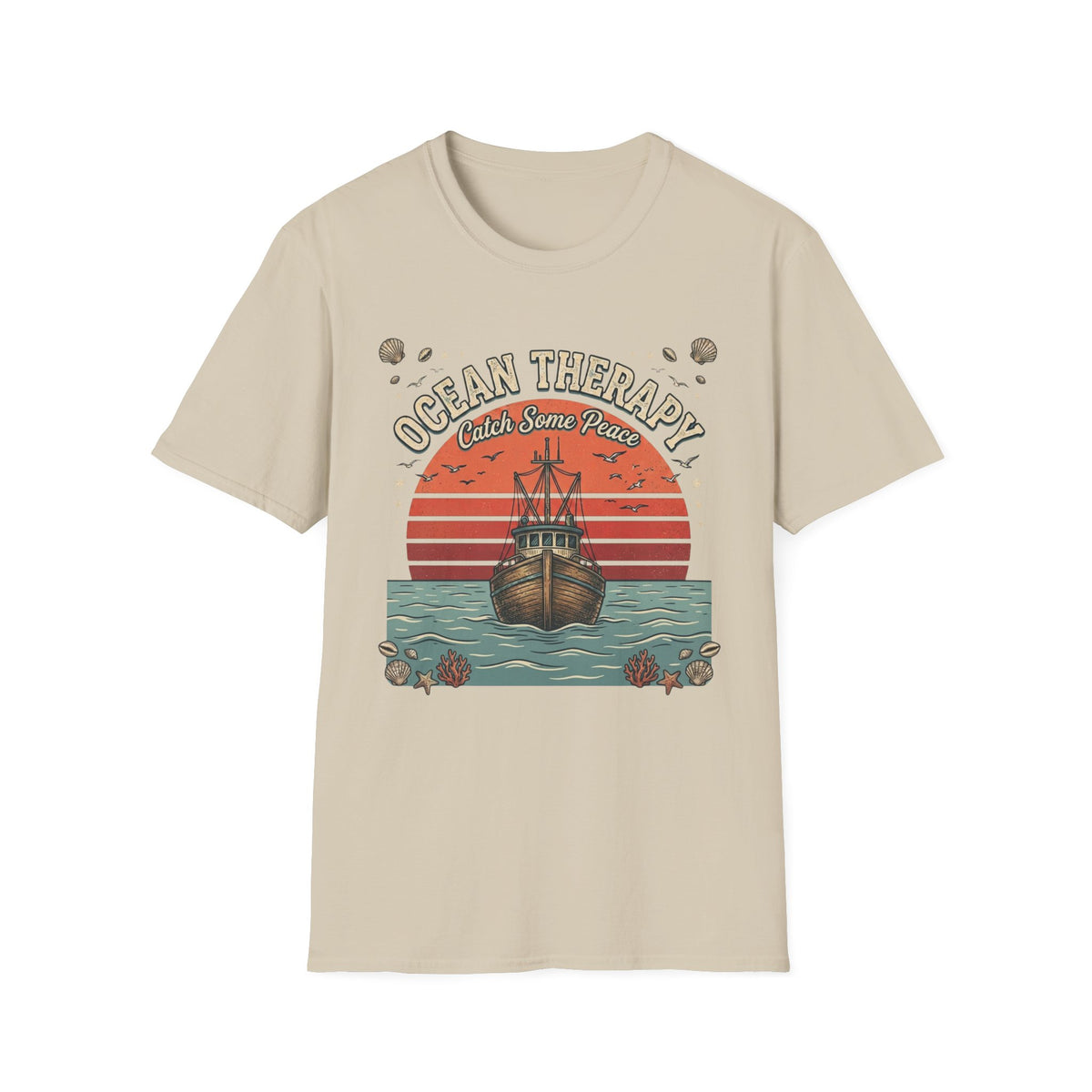 Ocean Therapy T-Shirt — "Catch Some Peace" Vintage Ship Beach Tee