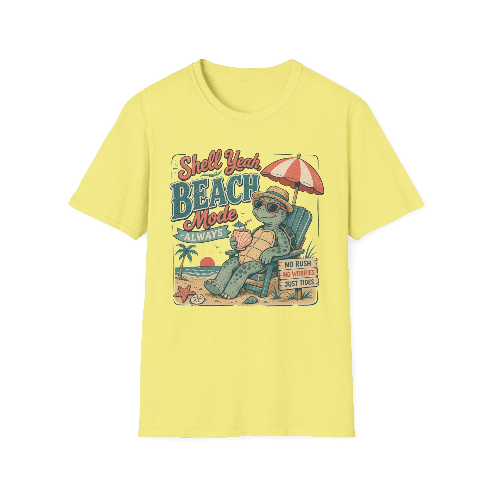 T-Shirt — "Shell Yeah Beach Mode Always" Retro Turtle Beach Vacation Tee