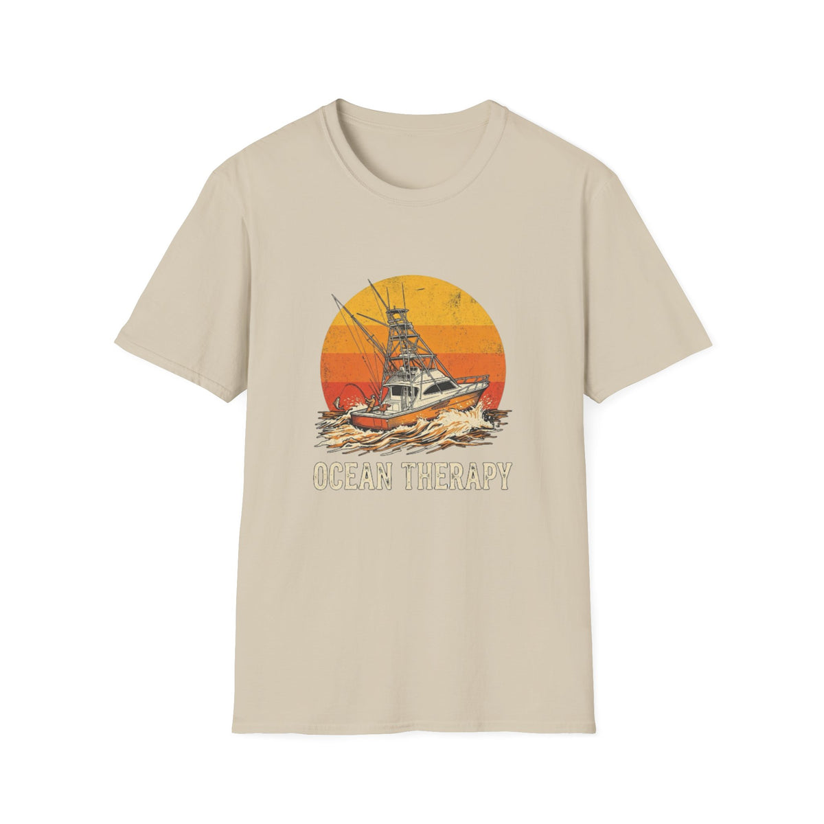 Ocean Therapy Fishing Boat Sunset T-Shirt