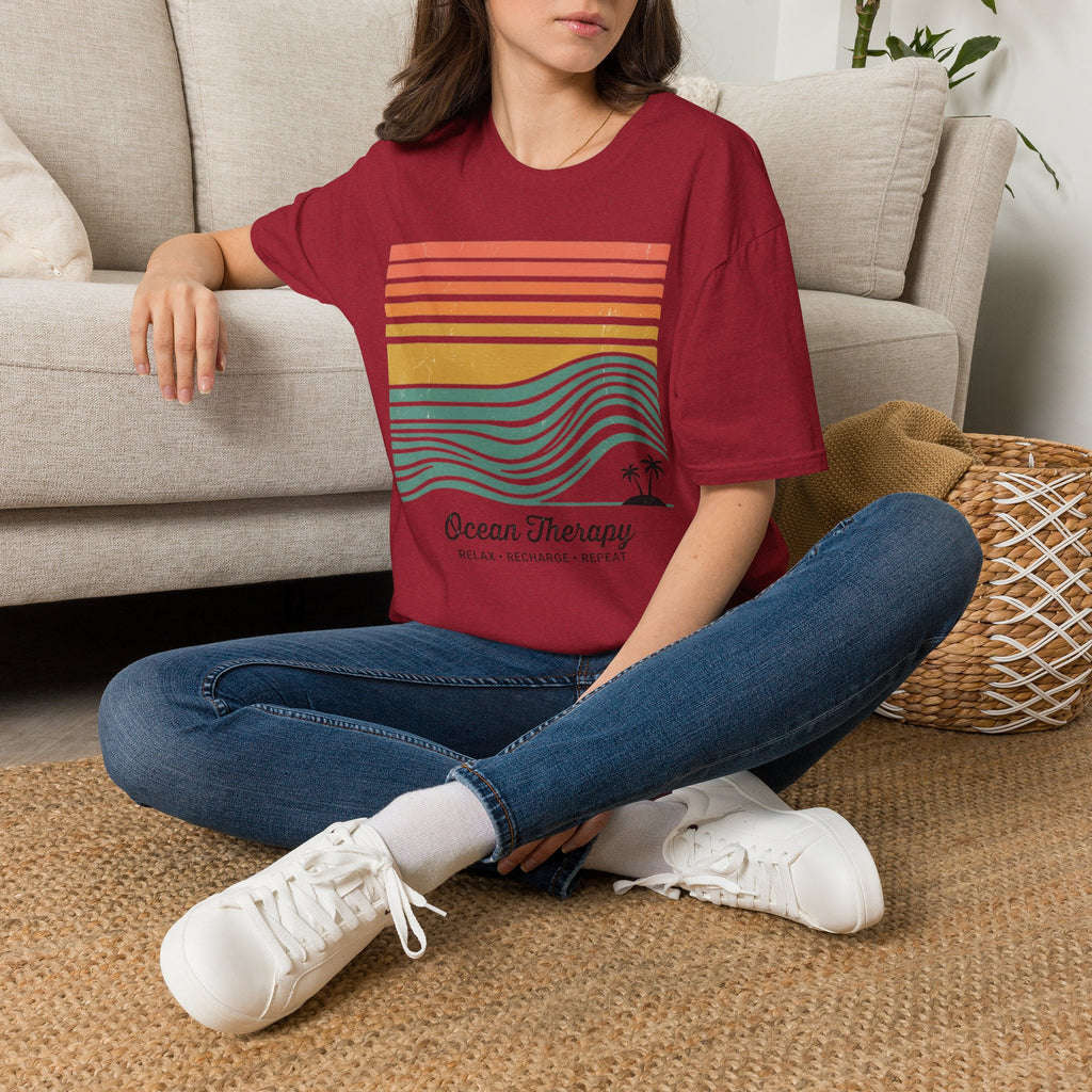 Ocean Therapy Graphic T-Shirt — Retro Sunset Waves Tee