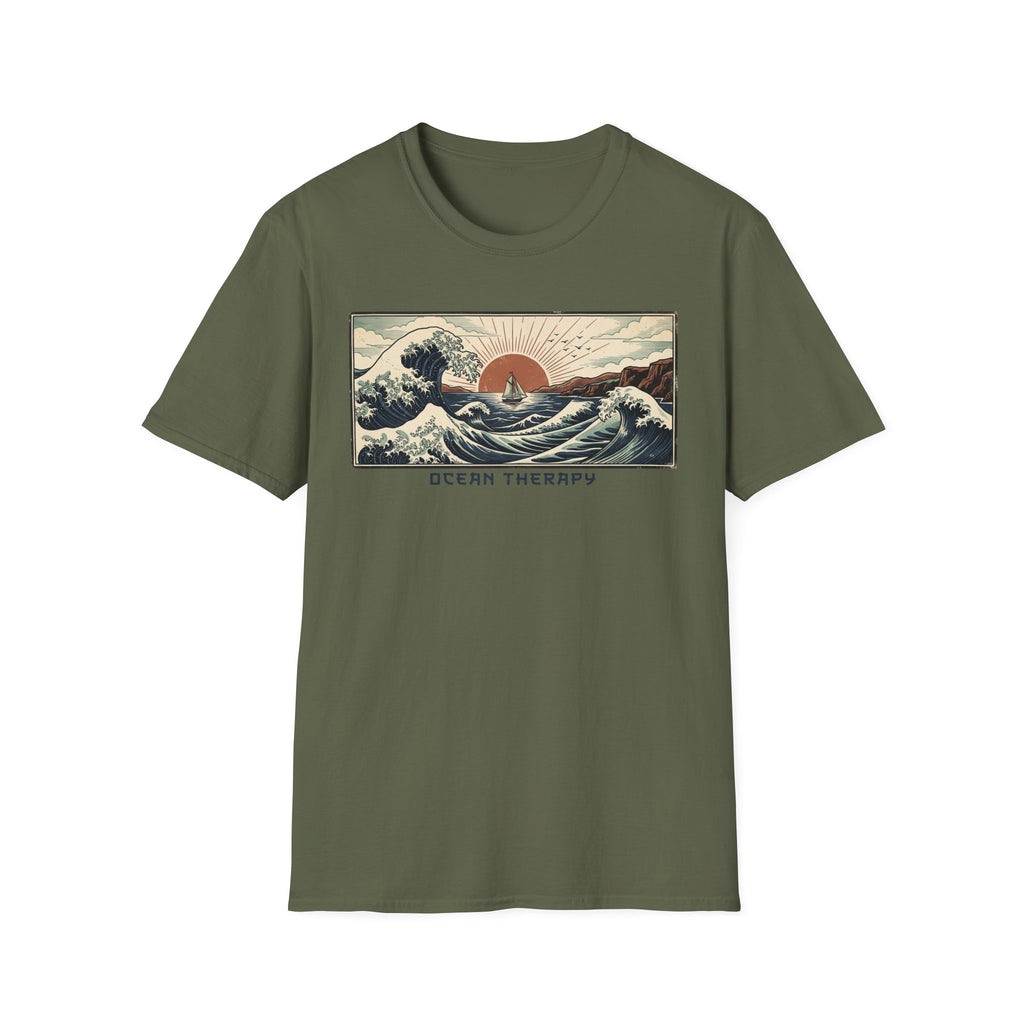 Ocean Therapy T-Shirt — Vintage Wave Sunset Graphic Tee