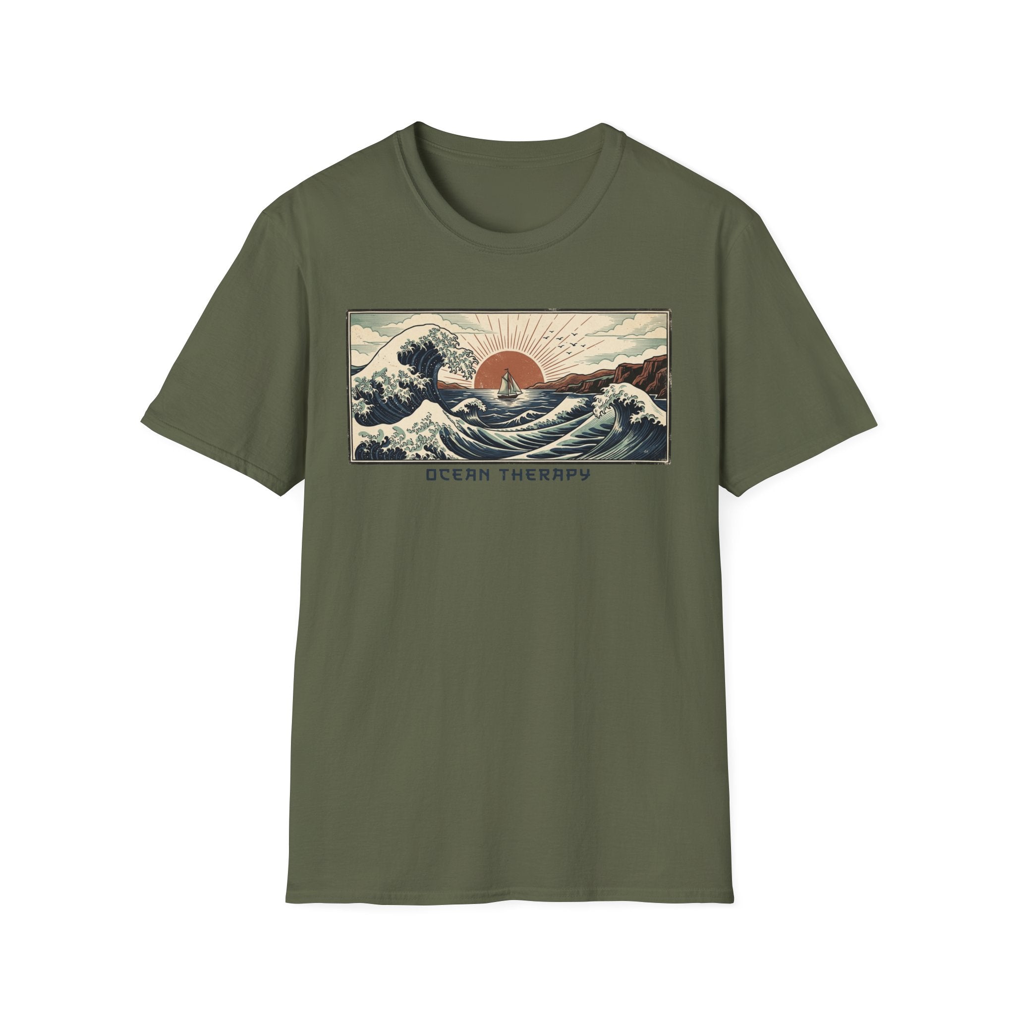 Ocean Therapy T-Shirt — Vintage Wave Sunset Graphic Tee