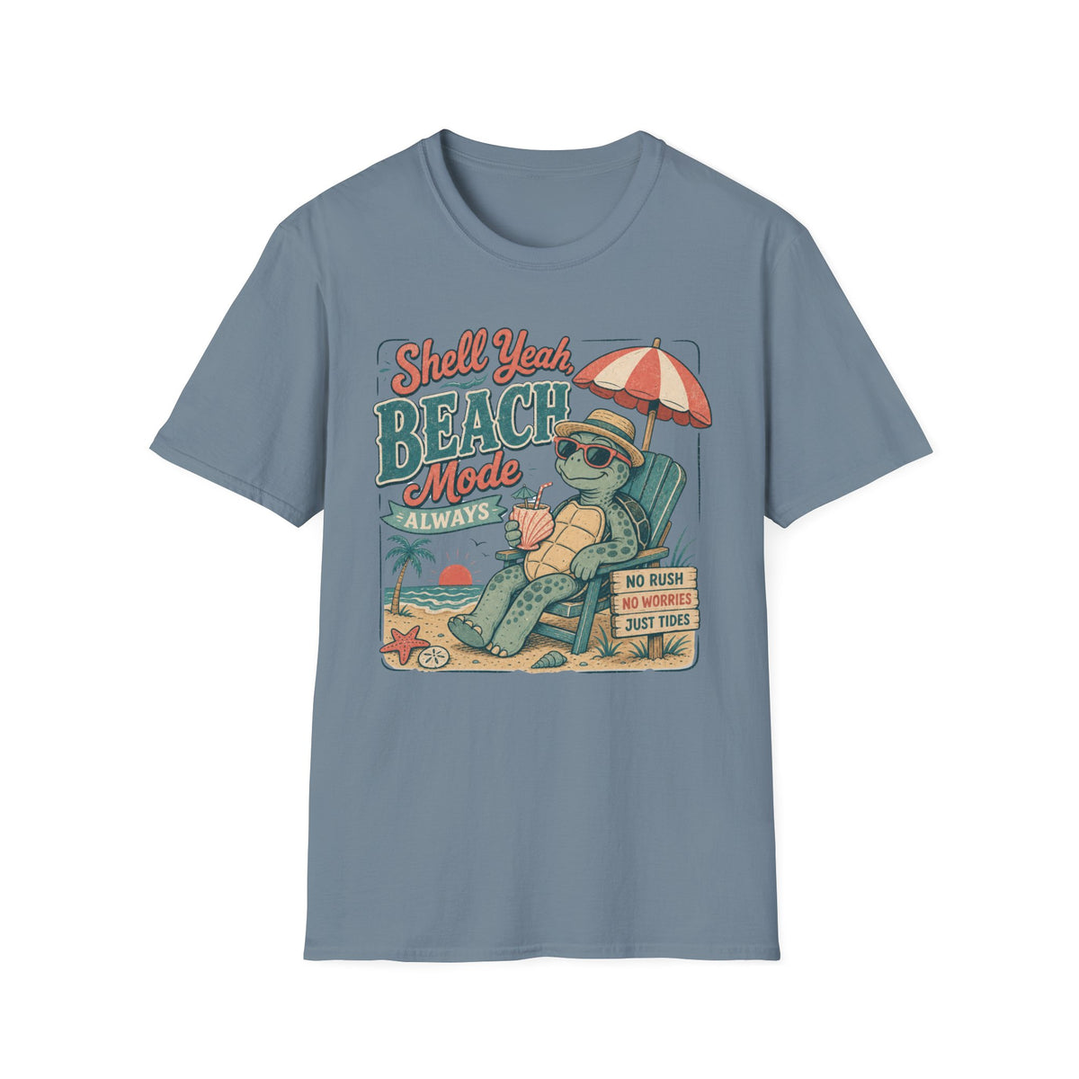 T-Shirt — "Shell Yeah Beach Mode Always" Retro Turtle Beach Vacation Tee