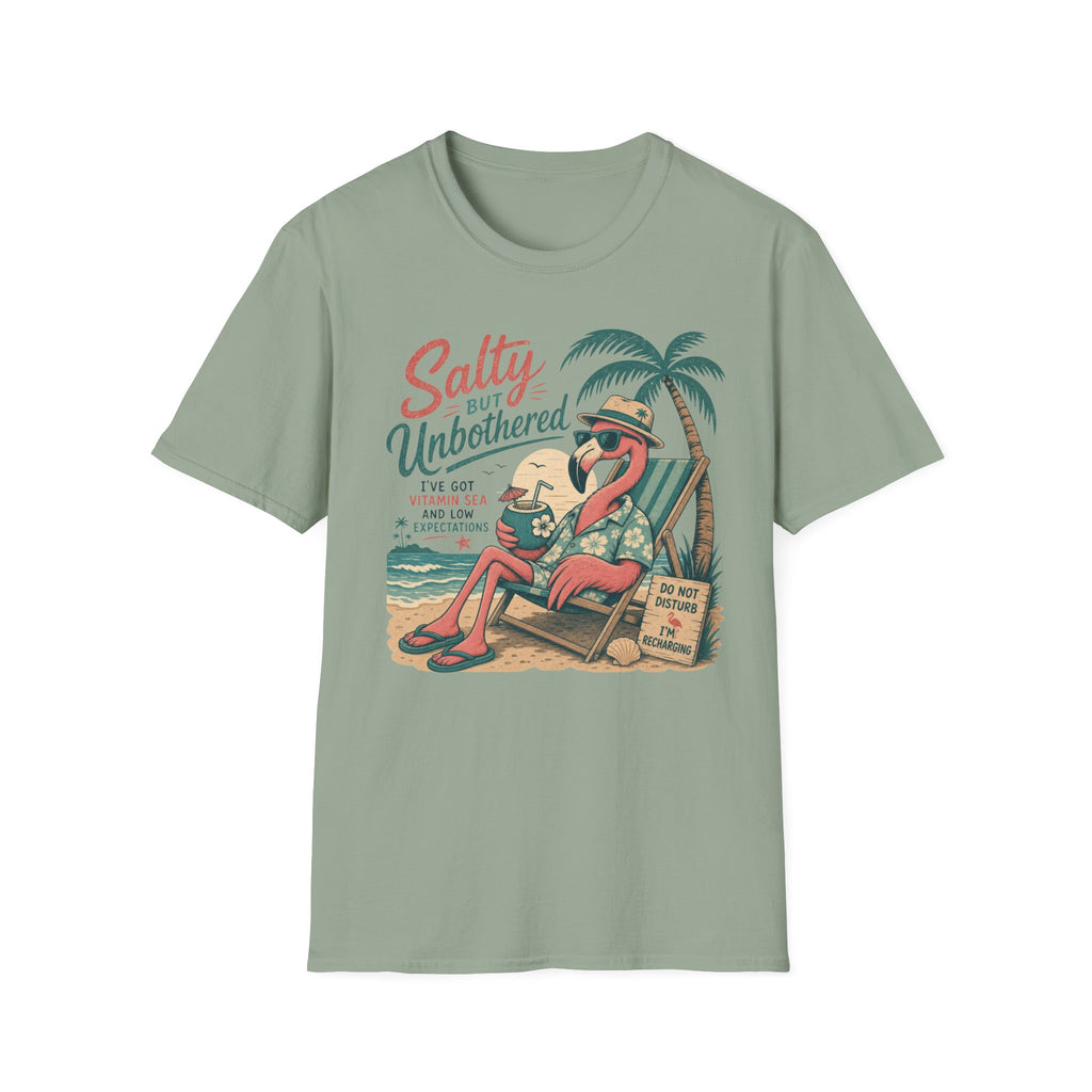 Salty But Unbothered Flamingo T-Shirt — Tropical Beach Vacation Tee