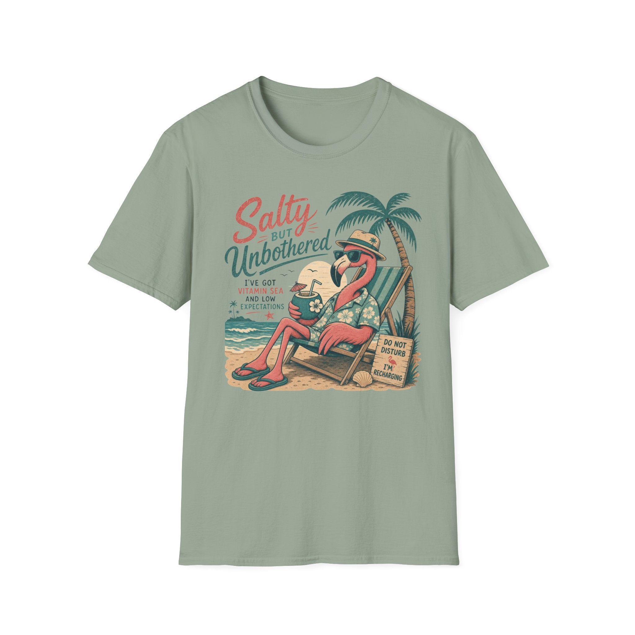 Salty But Unbothered Flamingo T-Shirt — Tropical Beach Vacation Tee