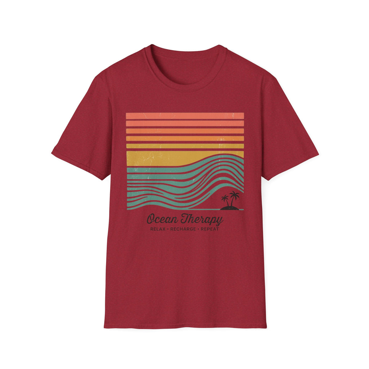 Ocean Therapy Graphic T-Shirt — Retro Sunset Waves Tee