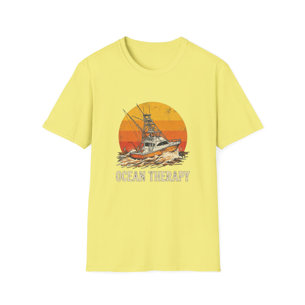 Ocean Therapy Fishing Boat Sunset T-Shirt