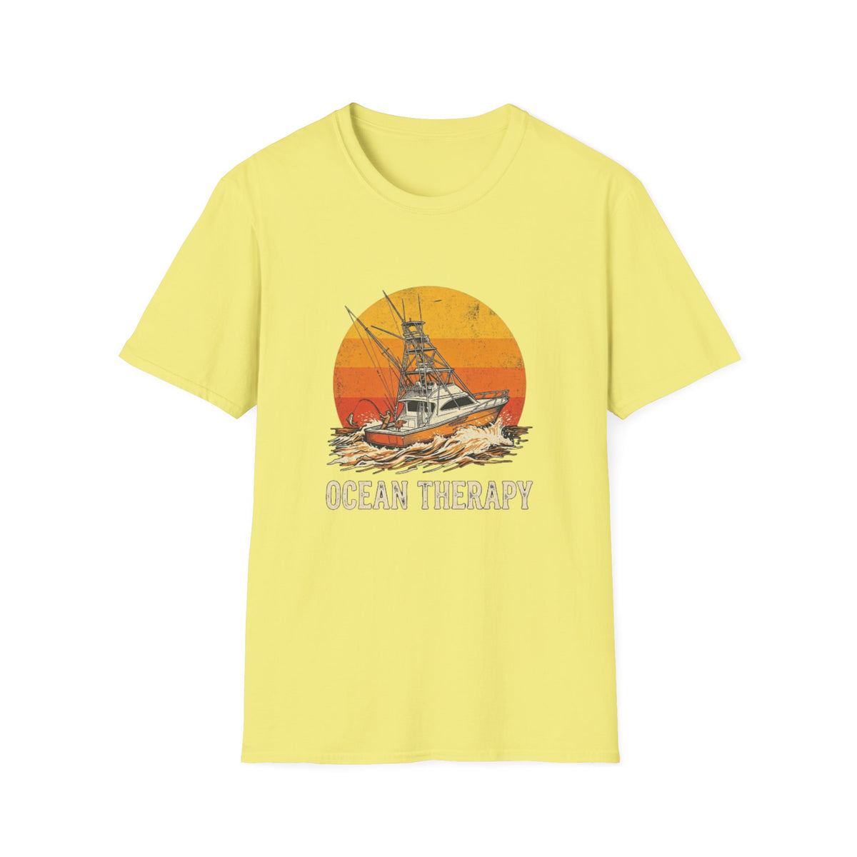 Ocean Therapy Fishing Boat Sunset T-Shirt