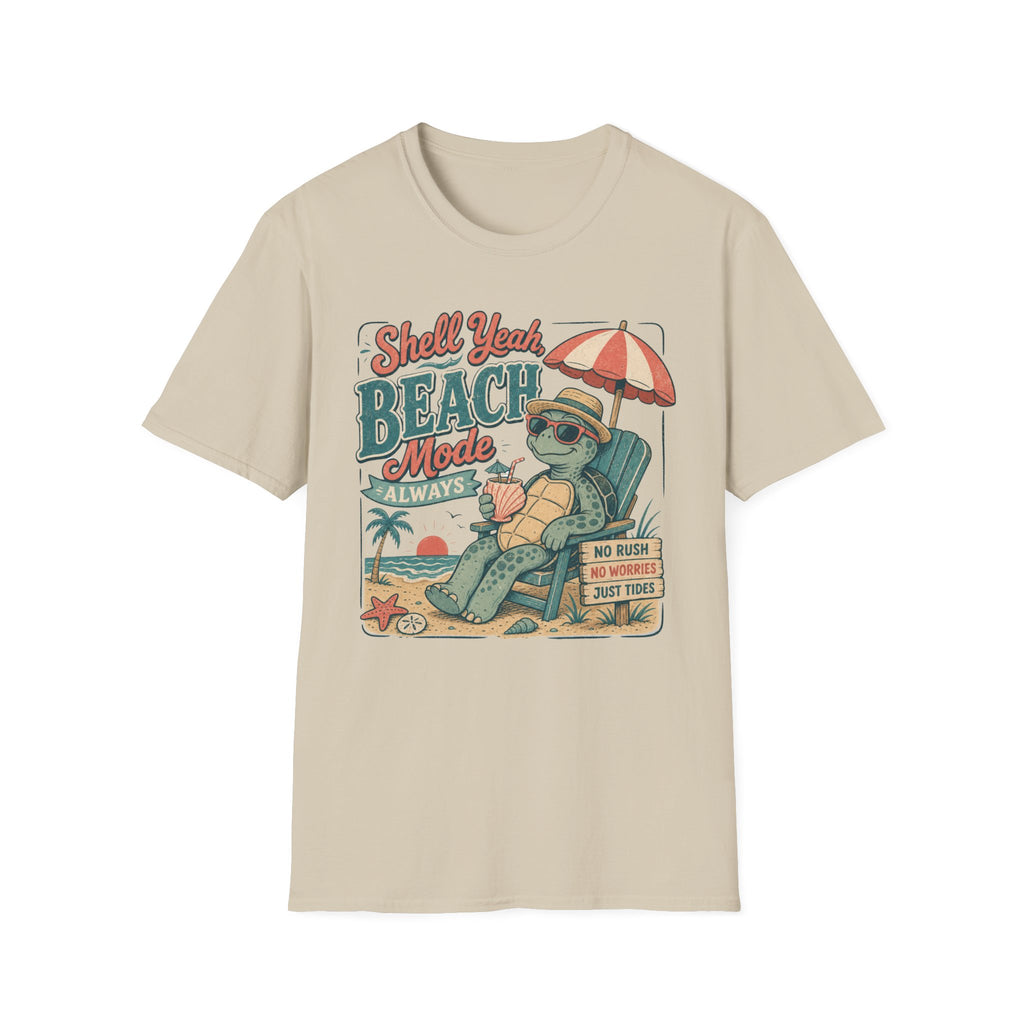 T-Shirt — "Shell Yeah Beach Mode Always" Retro Turtle Beach Vacation Tee