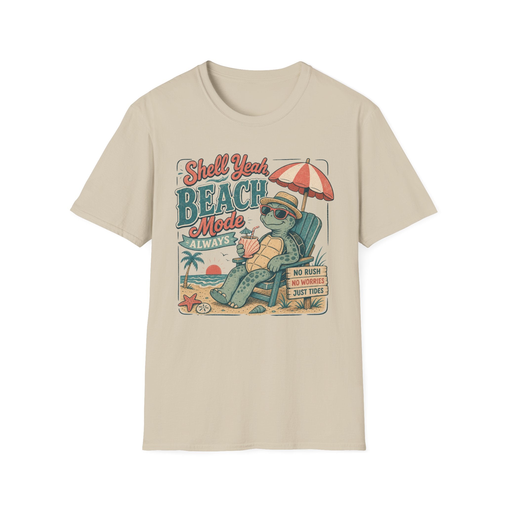 T-Shirt — "Shell Yeah Beach Mode Always" Retro Turtle Beach Vacation Tee