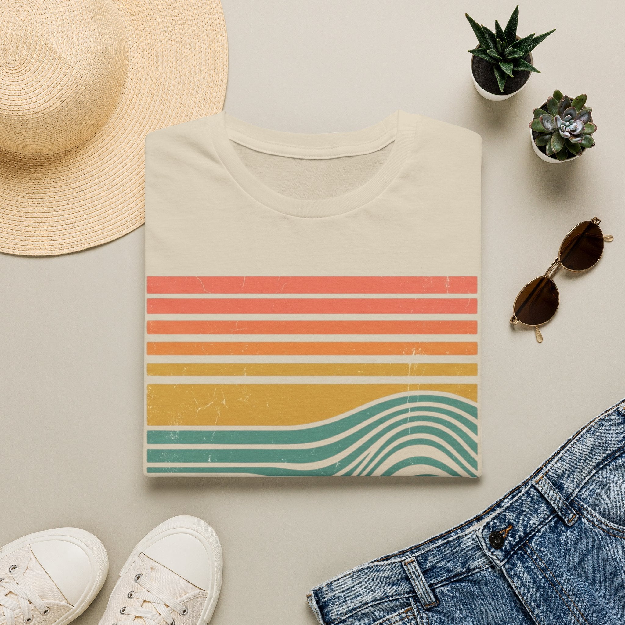 Ocean Therapy Graphic T-Shirt — Retro Sunset Waves Tee