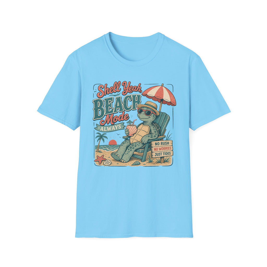 T-Shirt — "Shell Yeah Beach Mode Always" Retro Turtle Beach Vacation Tee