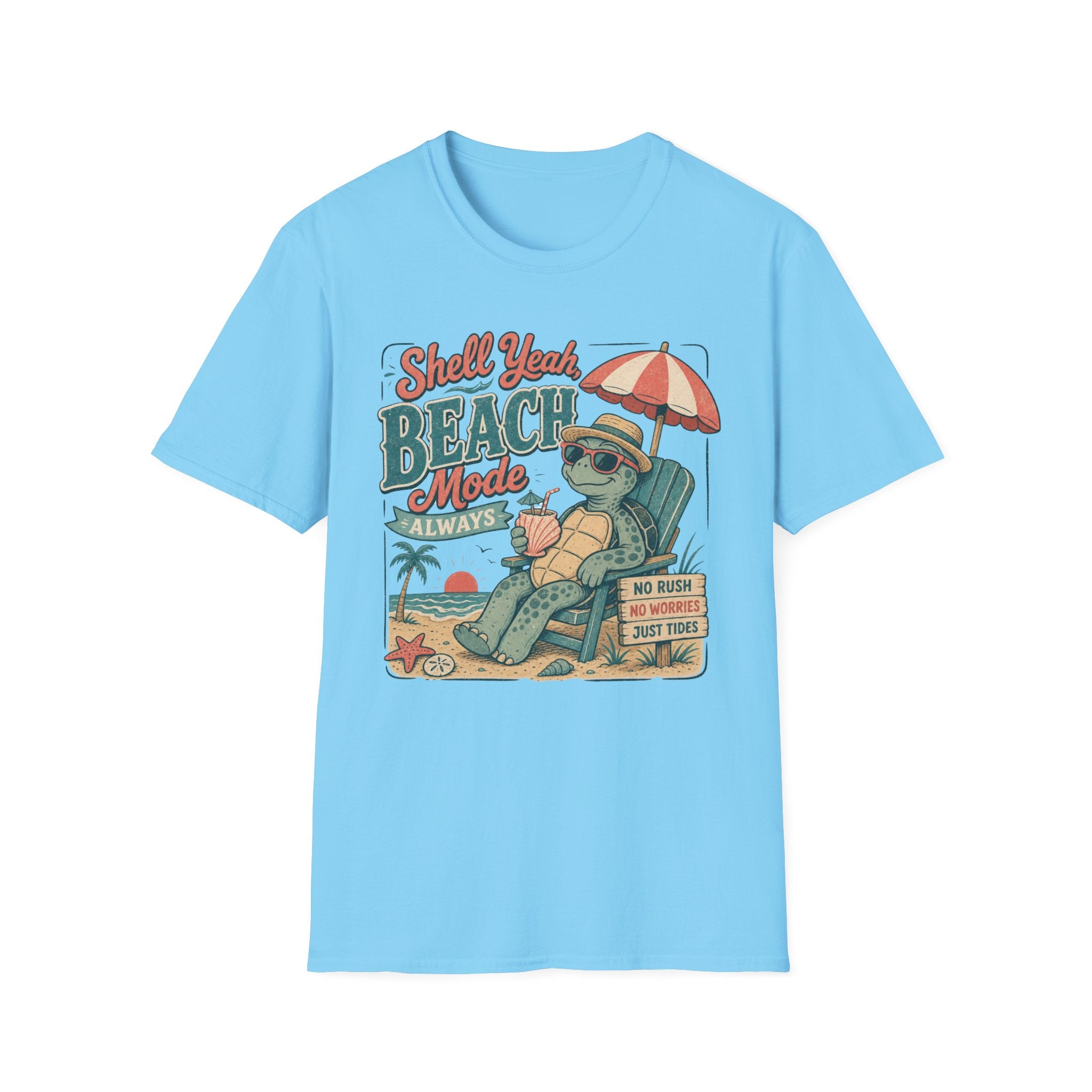 T-Shirt — "Shell Yeah Beach Mode Always" Retro Turtle Beach Vacation Tee
