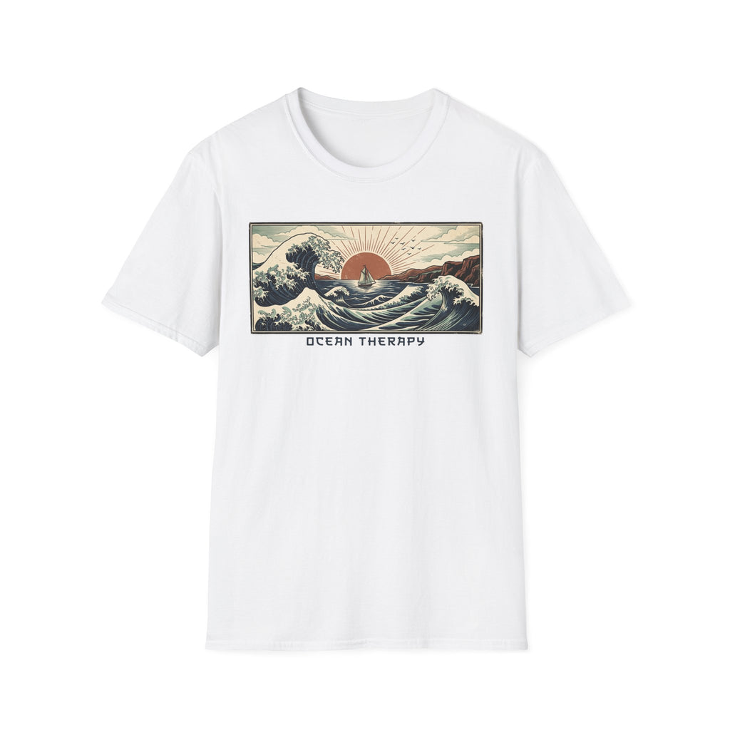 Ocean Therapy T-Shirt — Vintage Wave Sunset Graphic Tee