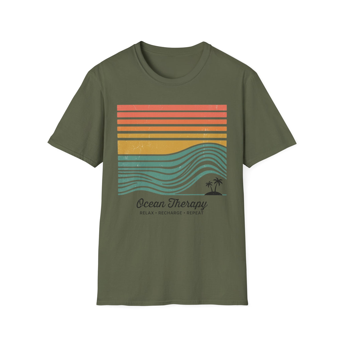 Ocean Therapy Graphic T-Shirt — Retro Sunset Waves Tee
