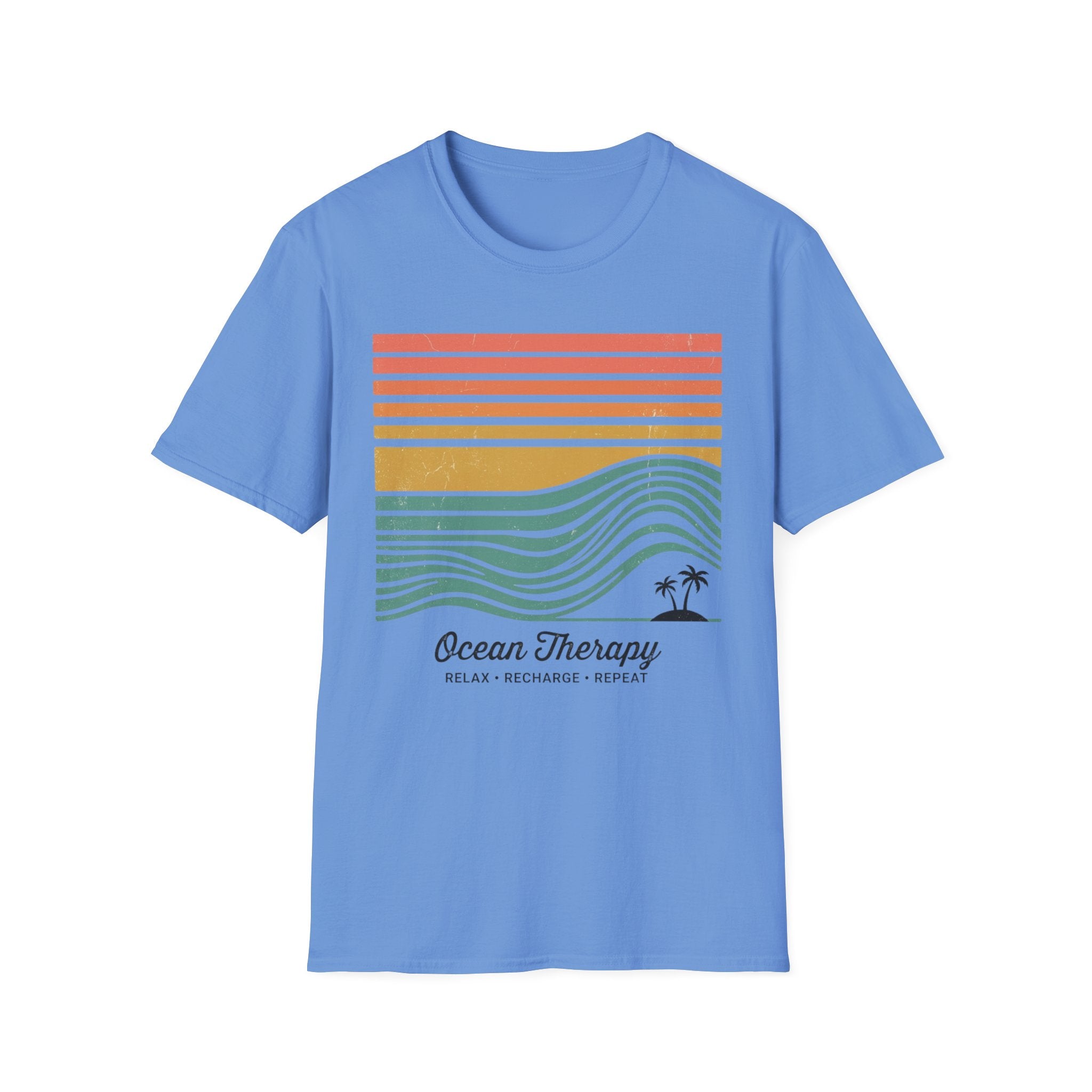 Ocean Therapy Graphic T-Shirt — Retro Sunset Waves Tee