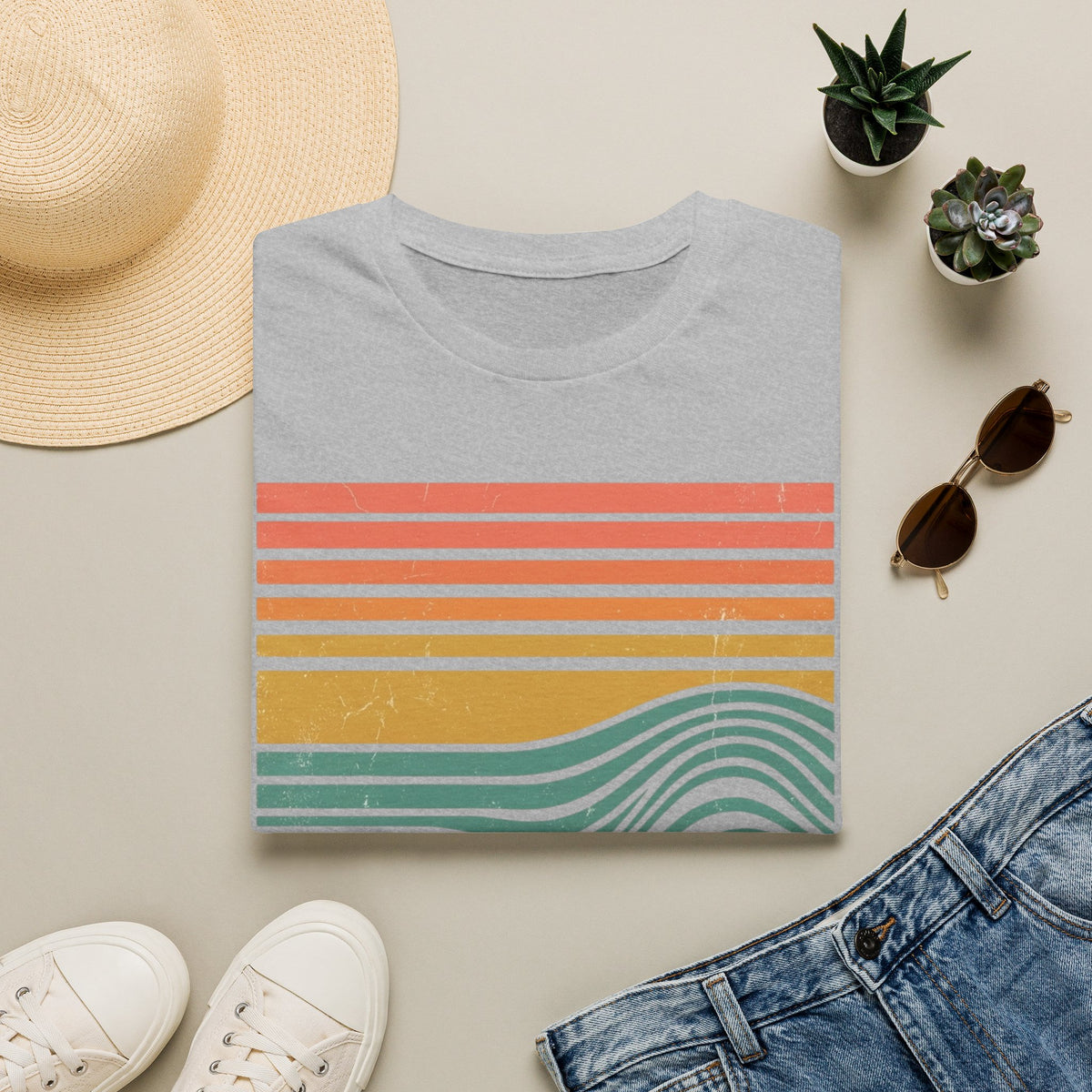 Ocean Therapy Graphic T-Shirt — Retro Sunset Waves Tee