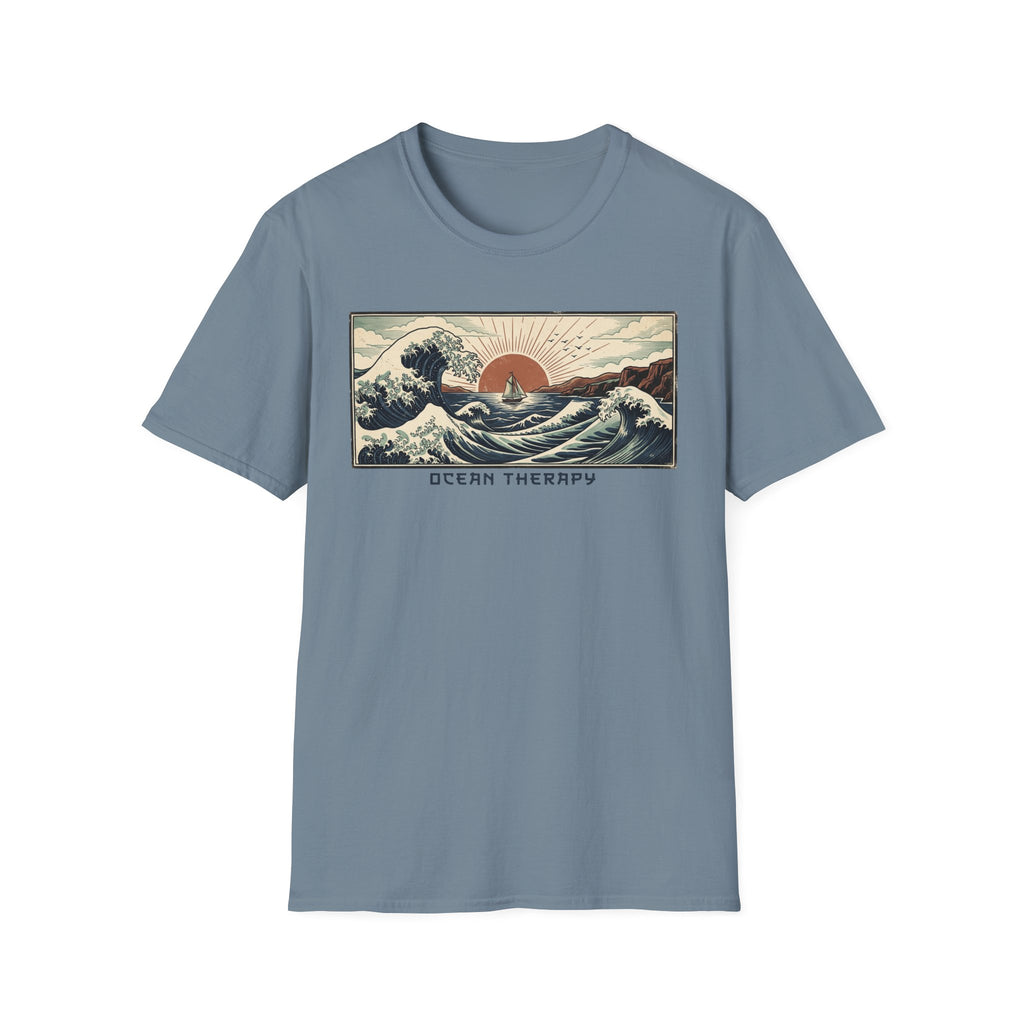 Ocean Therapy T-Shirt — Vintage Wave Sunset Graphic Tee