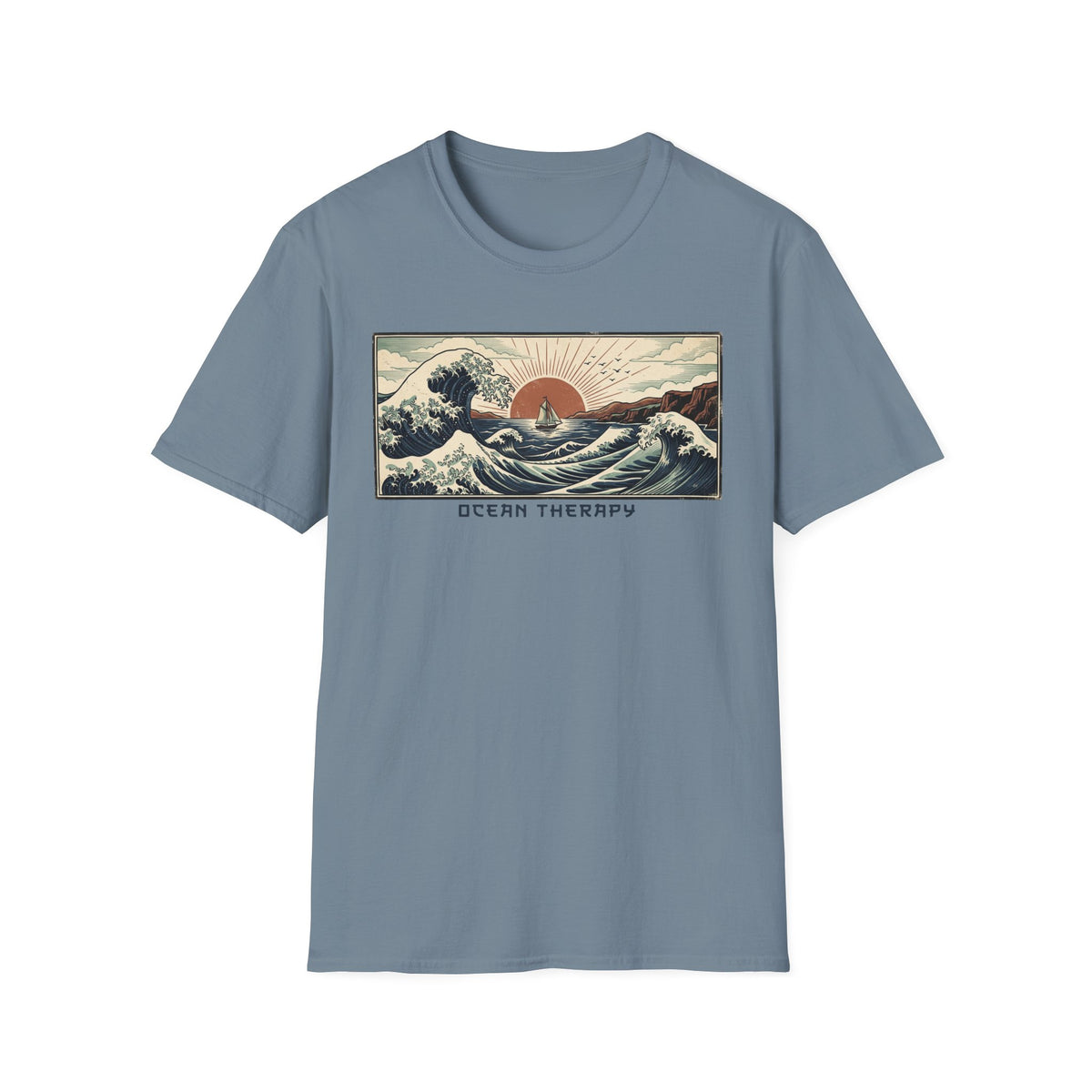 Ocean Therapy T-Shirt — Vintage Wave Sunset Graphic Tee