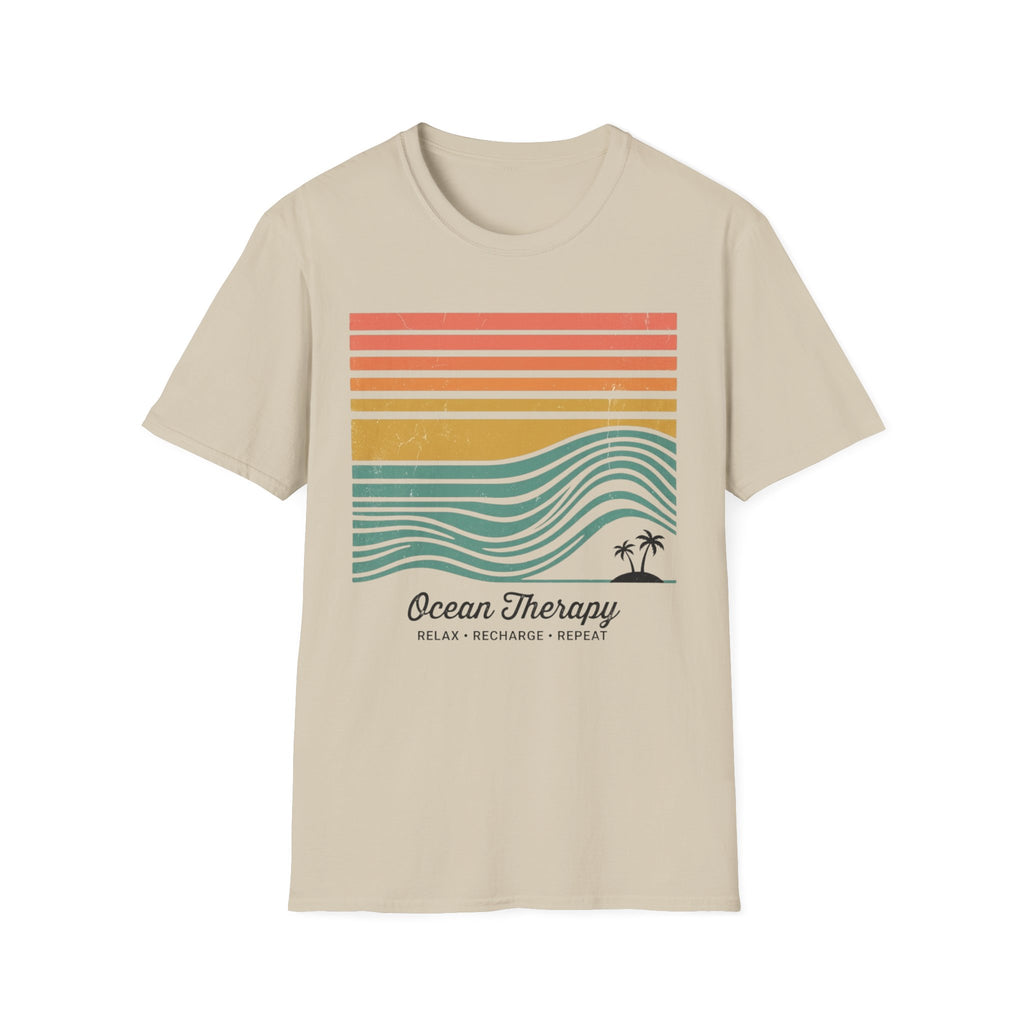 Ocean Therapy Graphic T-Shirt — Retro Sunset Waves Tee