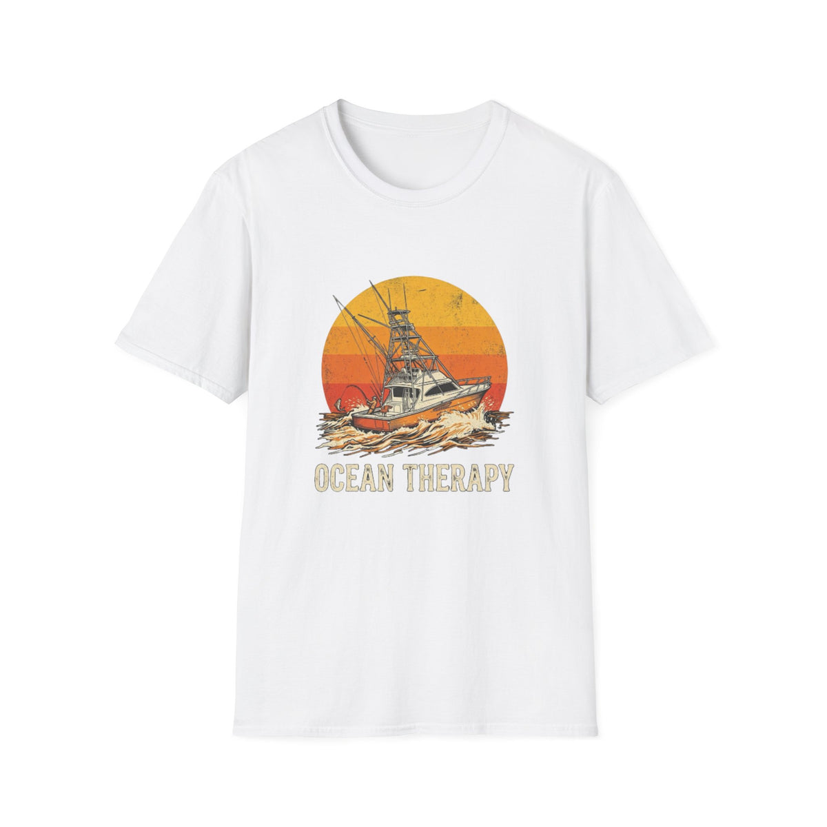 Ocean Therapy Fishing Boat Sunset T-Shirt