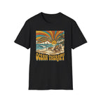 Beach T-Shirt — Retro 'Ocean Therapy' Sunset Surf Graphic