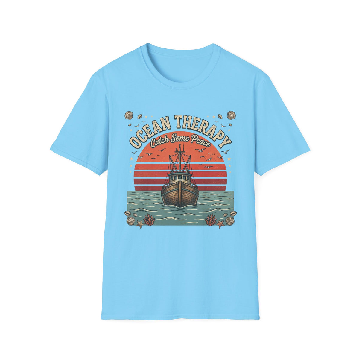 Ocean Therapy T-Shirt — "Catch Some Peace" Vintage Ship Beach Tee