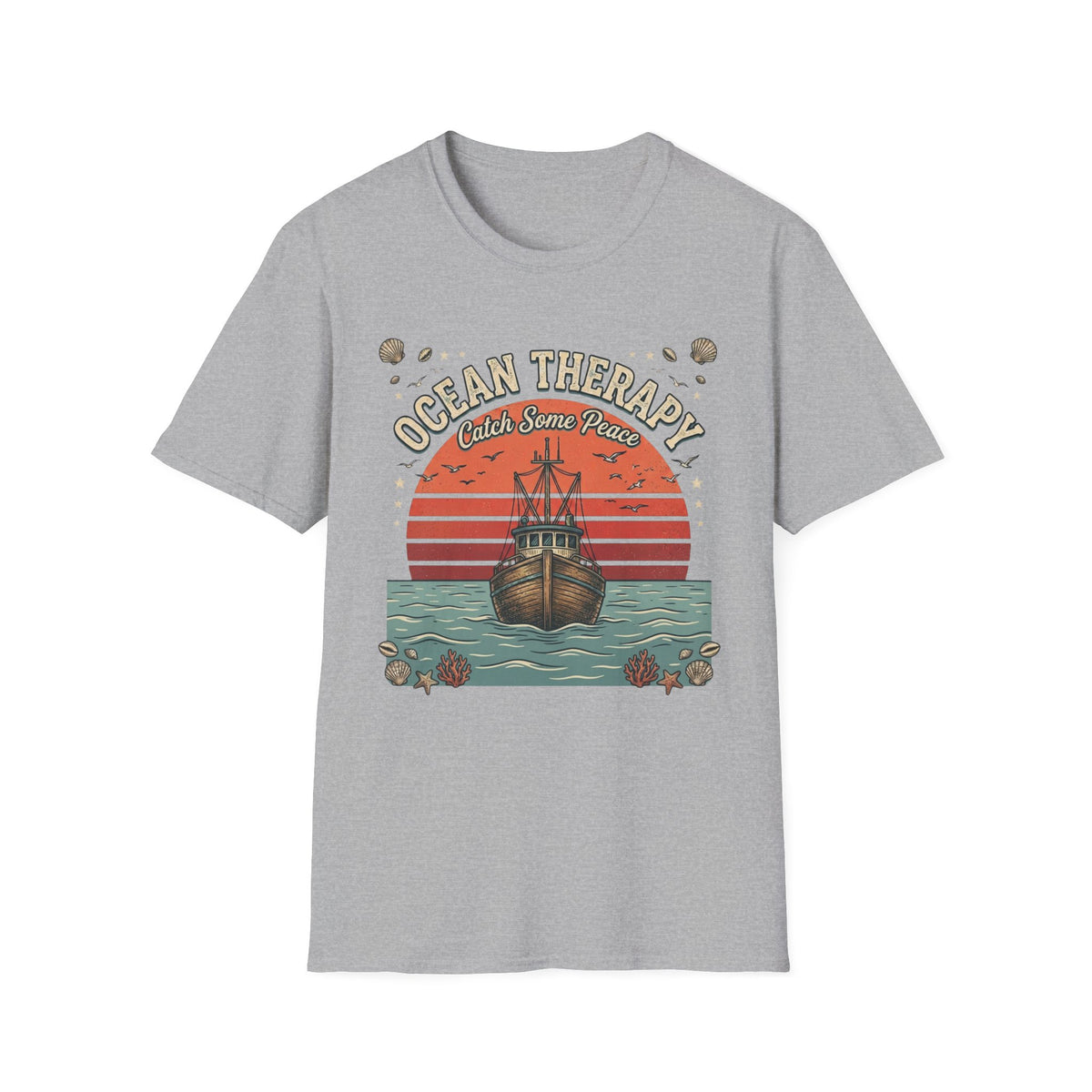 Ocean Therapy T-Shirt — "Catch Some Peace" Vintage Ship Beach Tee