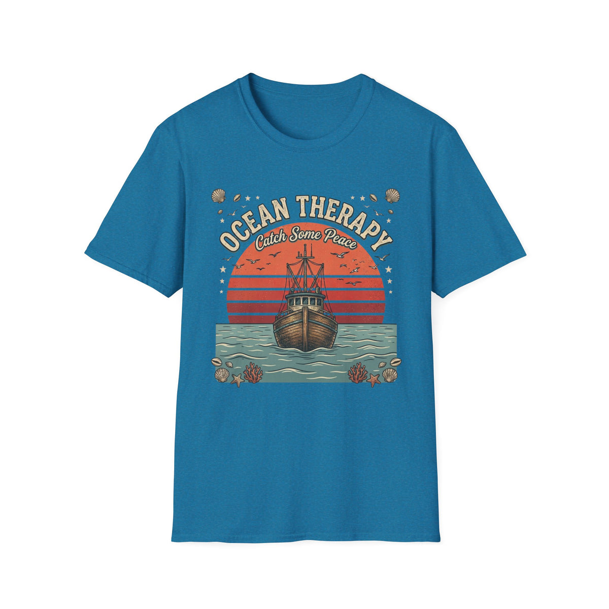 Ocean Therapy T-Shirt — "Catch Some Peace" Vintage Ship Beach Tee